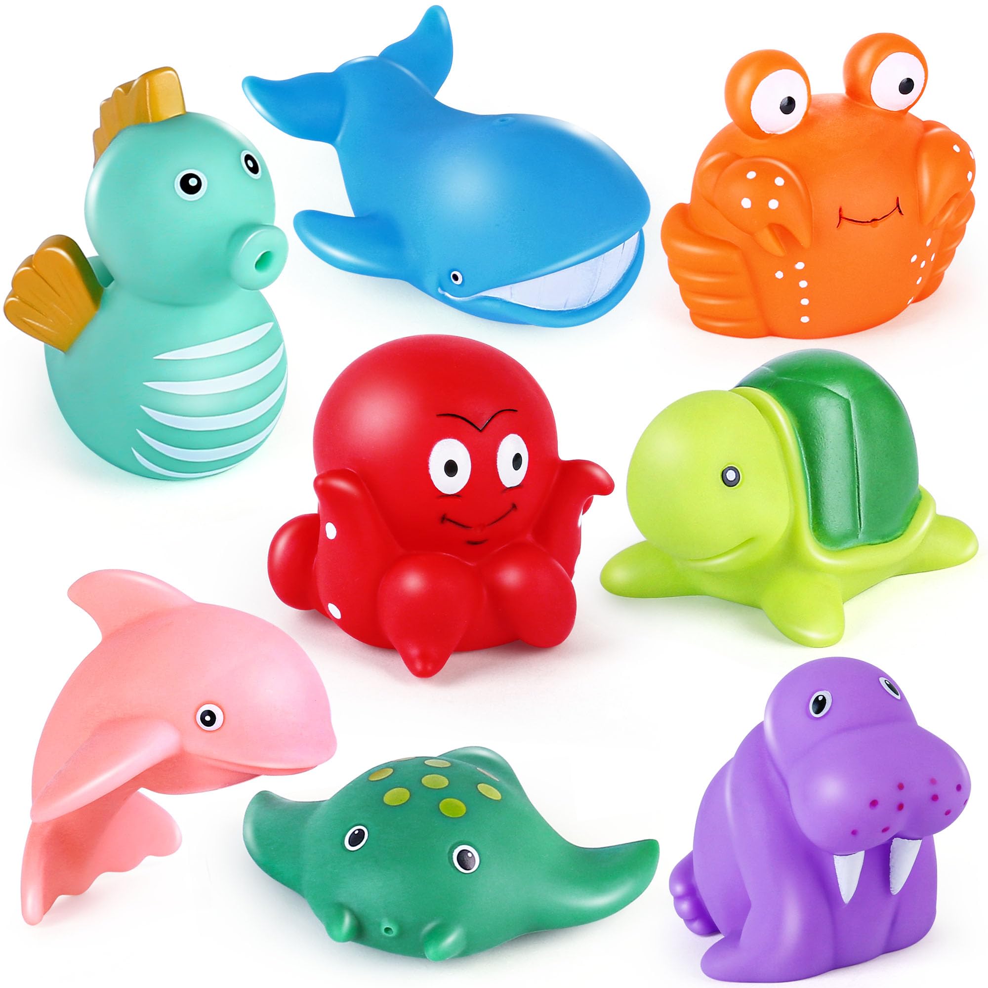 LotFancy 8PCS Mold Free Baby Bath Toys for Toddlers 1-4 Years - Soft Ocean Sea Animal Bathtub Toys for Kids | Fun Bath Time Learning & Sensory Play for Boys and Girls