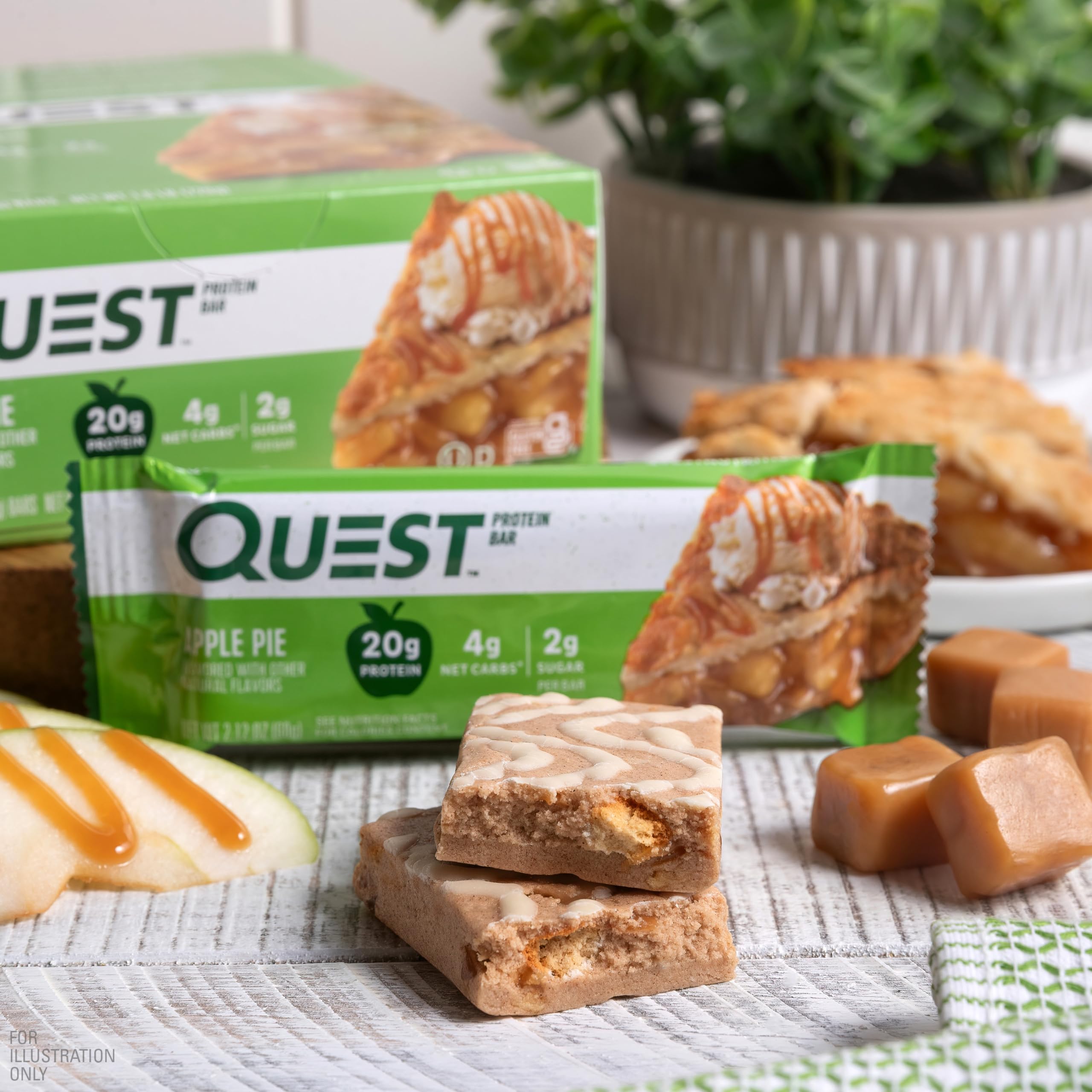 Quest Nutrition Apple Pie Protein Bar - 20g Protein, 4g Net Carbs, 2g Sugar, Gluten Free & Keto Friendly (12 Count) - Perfect for Post-Workout Recovery, Healthy Snacking & Low-Carb Diets