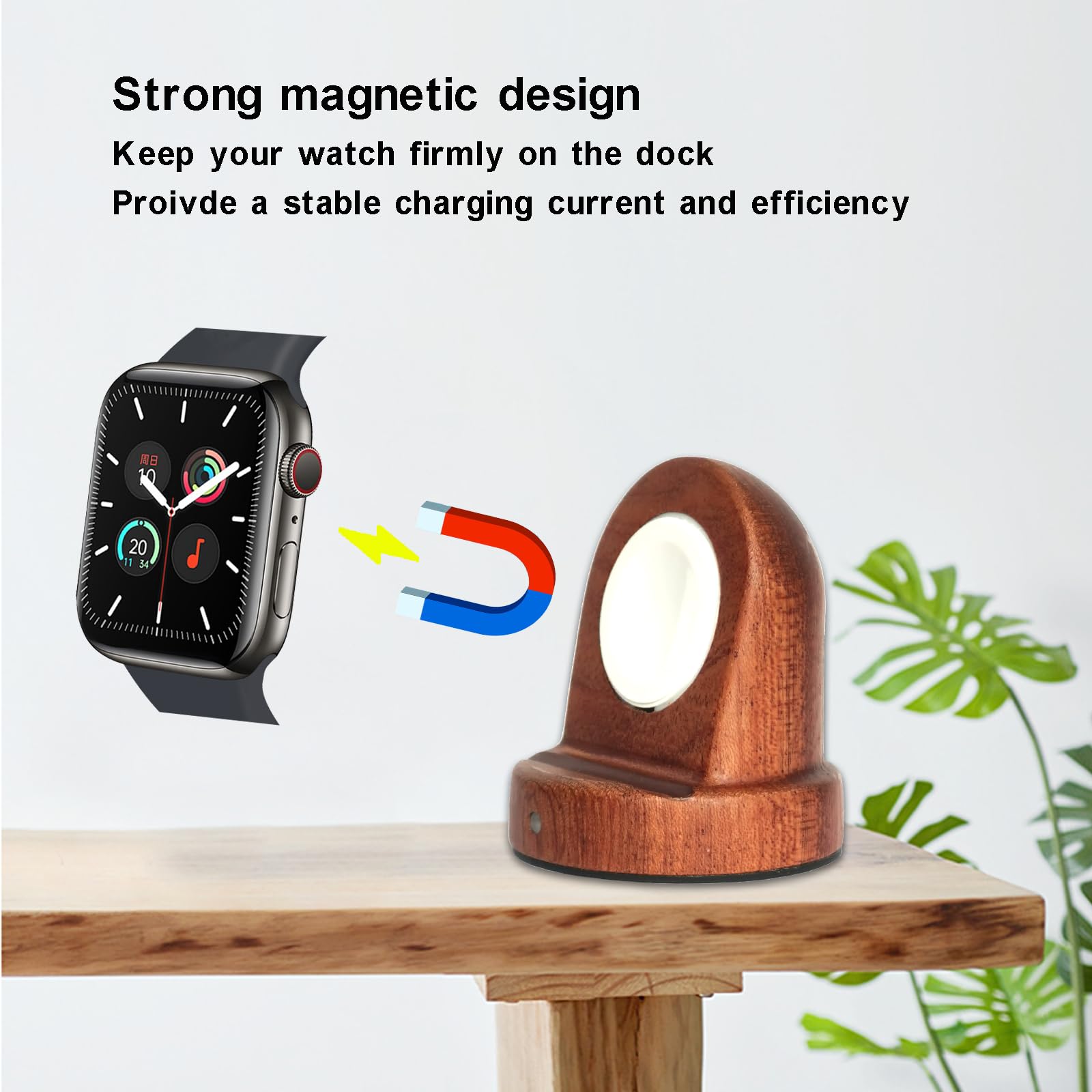 Premium Sapele Wood Apple Watch Charger Stand - Fast 3W USB-C Charging for Apple Watch Series 10/9/8/7/6/5/4/3/2/1/SE/SE2/Ultra/Ultra 2 - Portable Nightstand Mode Charging Dock for Home, Office & Travel