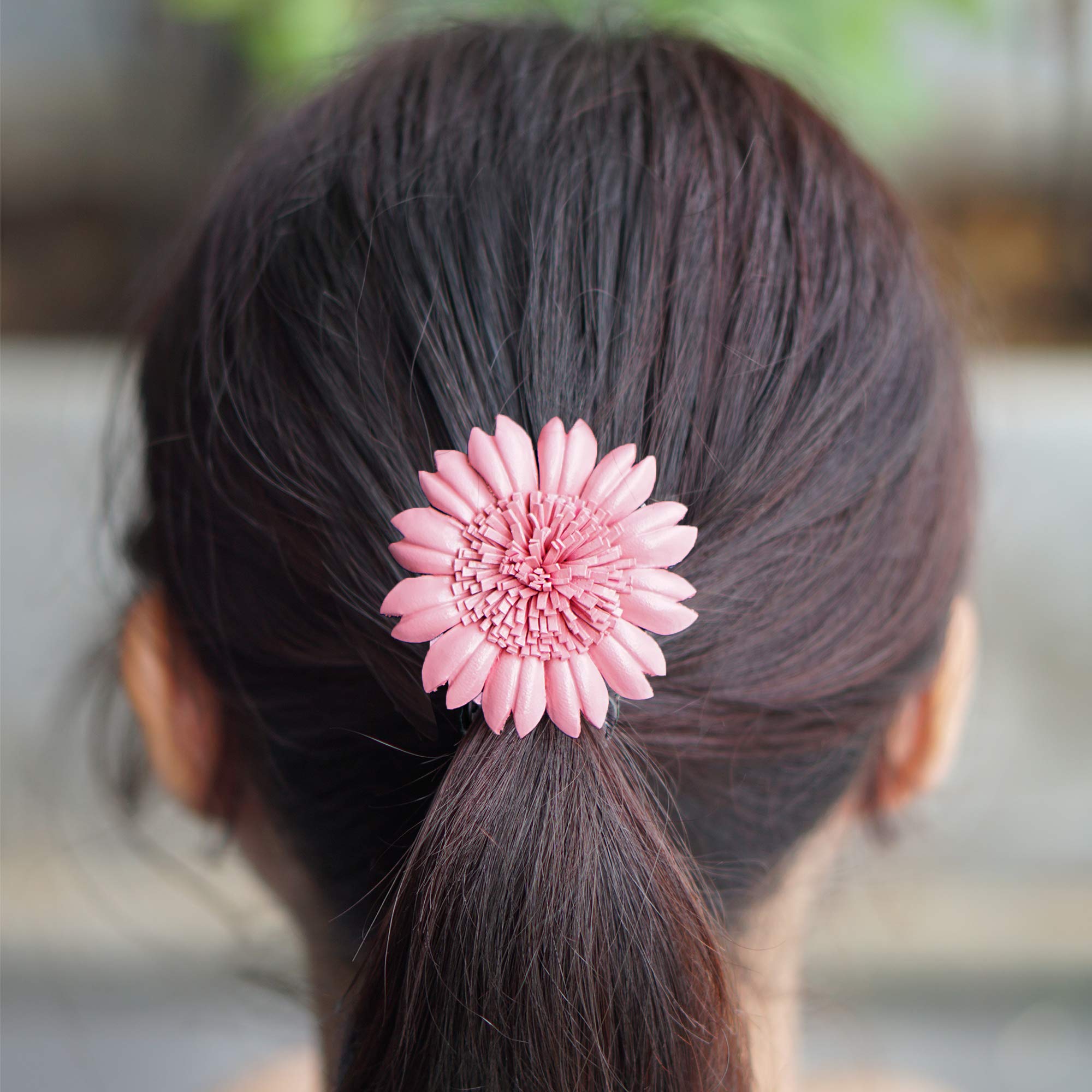 AeraVida Pink Sunflower Genuine Leather 2-in-1 Floral Pin & Hair Clip - Elegant Flower Hair Accessories for Women & Girls | Perfect for Weddings, Parties, and Everyday Wear