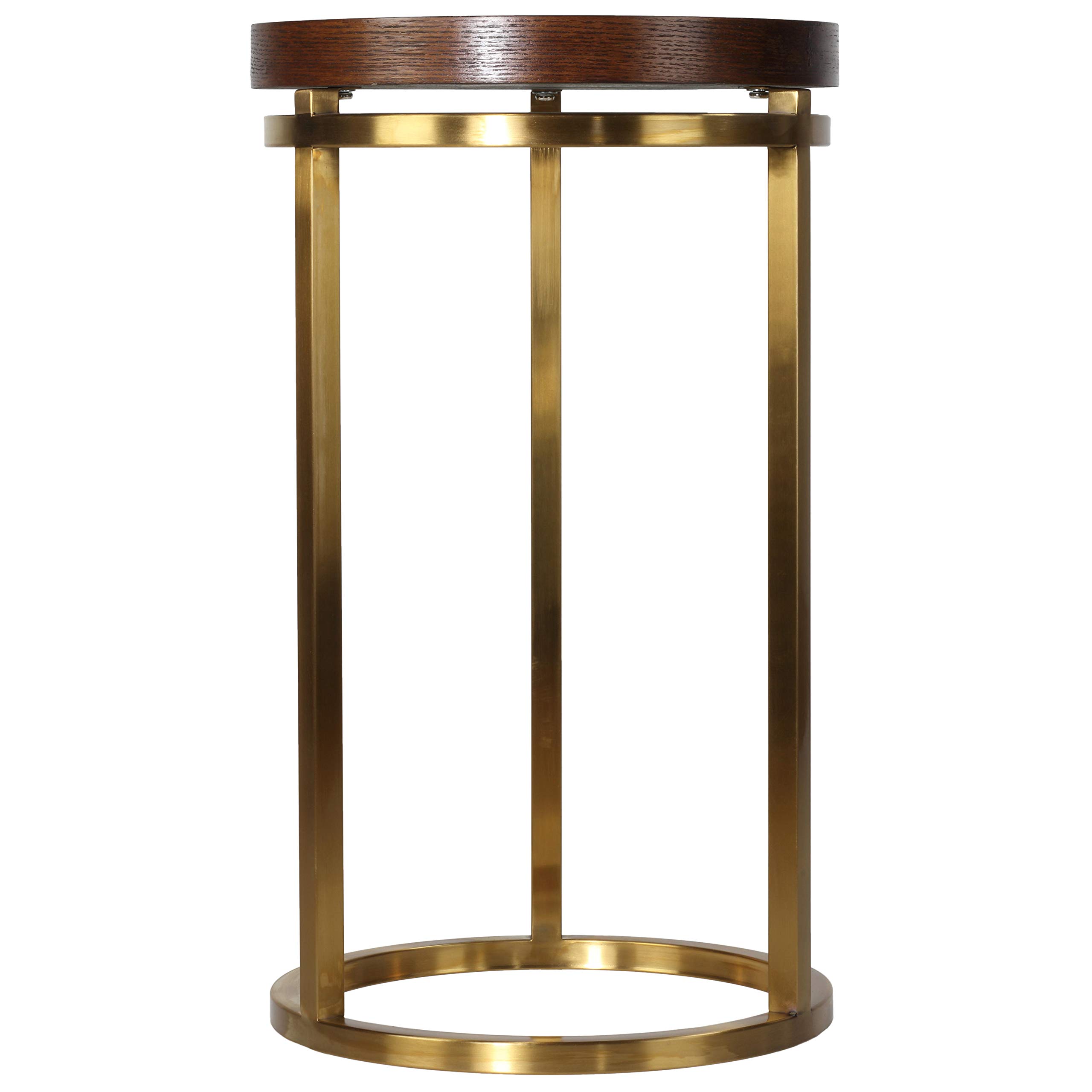 Cortesi Home Kufu Gold Stainless Steel and Wood Round Side Table - 14