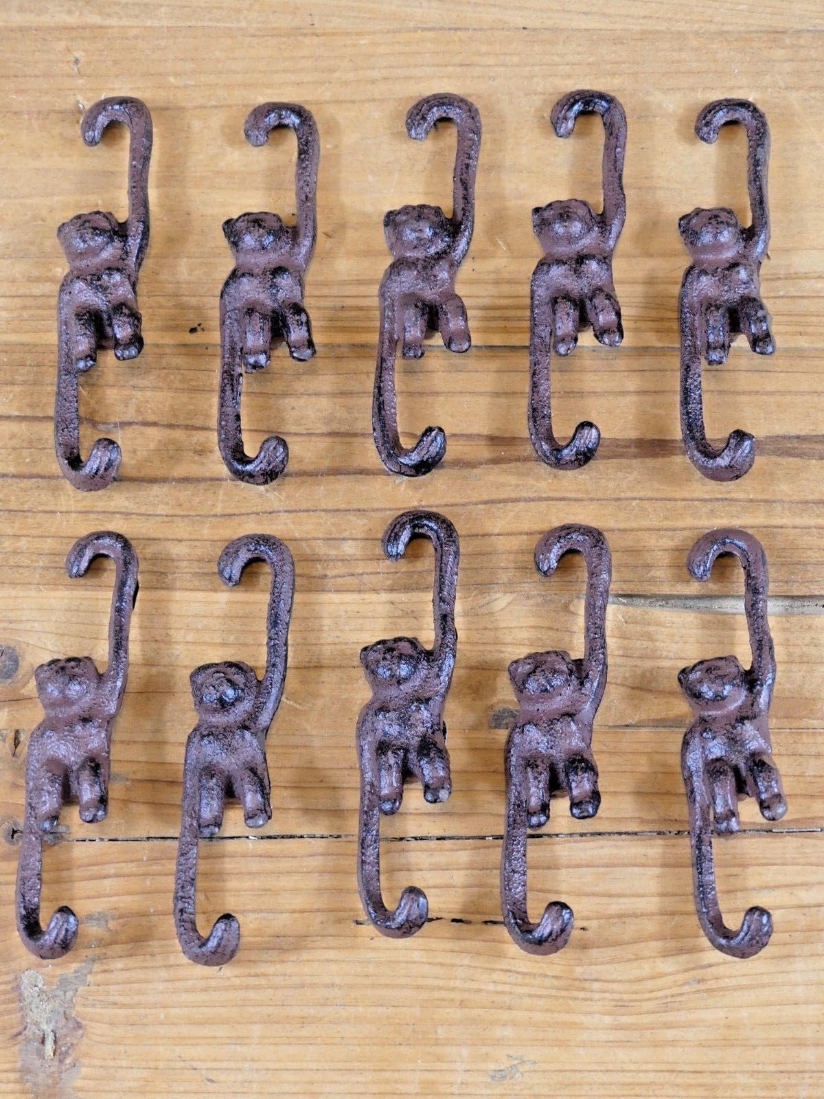 10 Pack Monkey Shaped Cast Iron Hanging Plant Hooks - Heavy Duty Garden Decor for Indoor & Outdoor Plants, Perfect for Porch, Patio, and Balcony Decorations