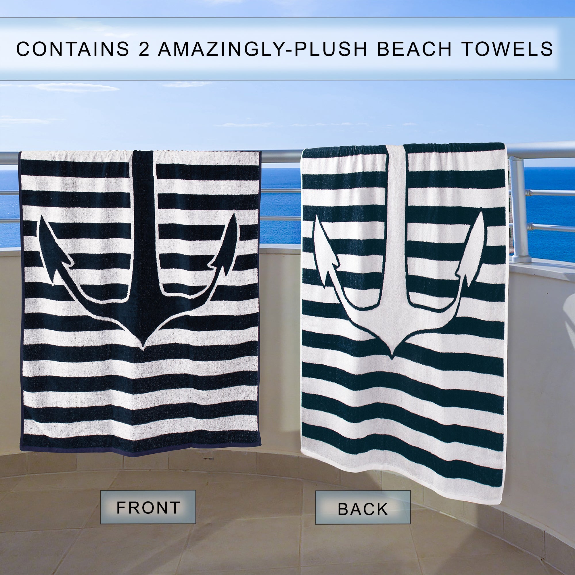 Luxury Yacht Club Egyptian Cotton Oversized 4-Piece Beach Towel Set - Ultra Soft & Absorbent Bath Towels for Pool, Spa, Beach & Vacation Use