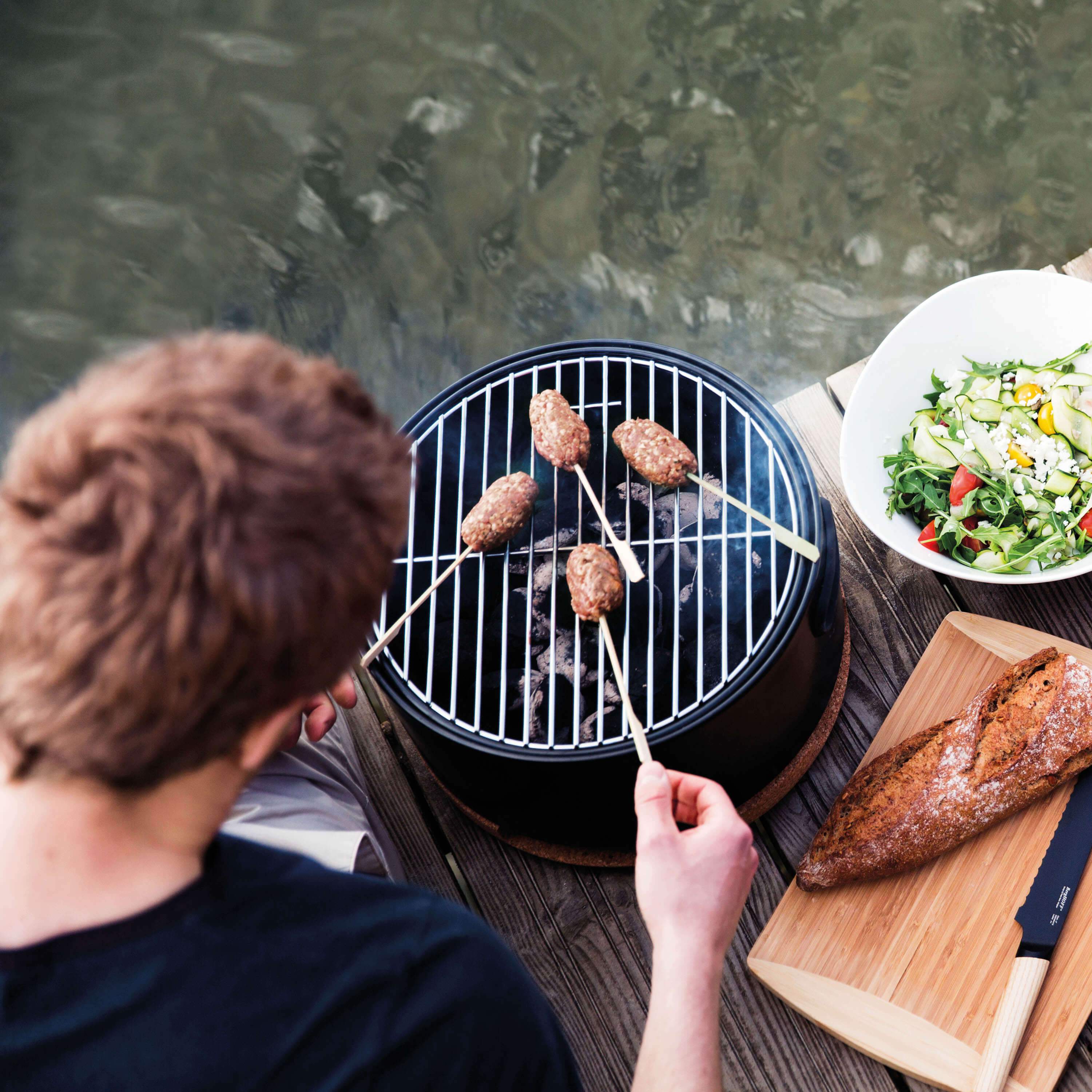 BergHOFF Portable Tabletop BBQ Grill with Tools - Black | Compact Outdoor Charcoal Grill for Camping, Picnics & Backyard Parties