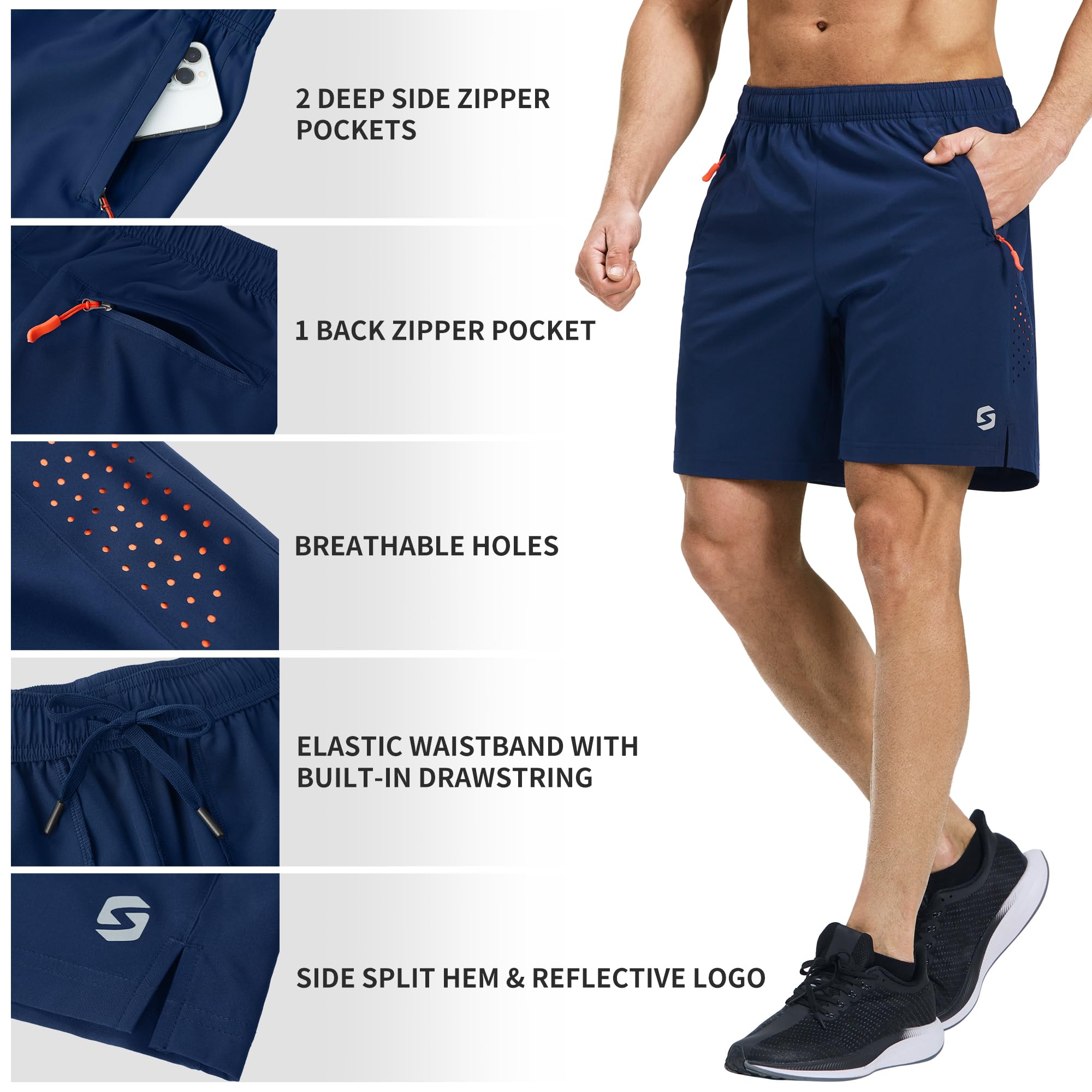 Men's 7 Inch Running Shorts - Quick Dry Lightweight Athletic Shorts with 3 Zipper Pockets for Gym, Tennis & Workout | Perfect for Jogging, Training & Sports Activities