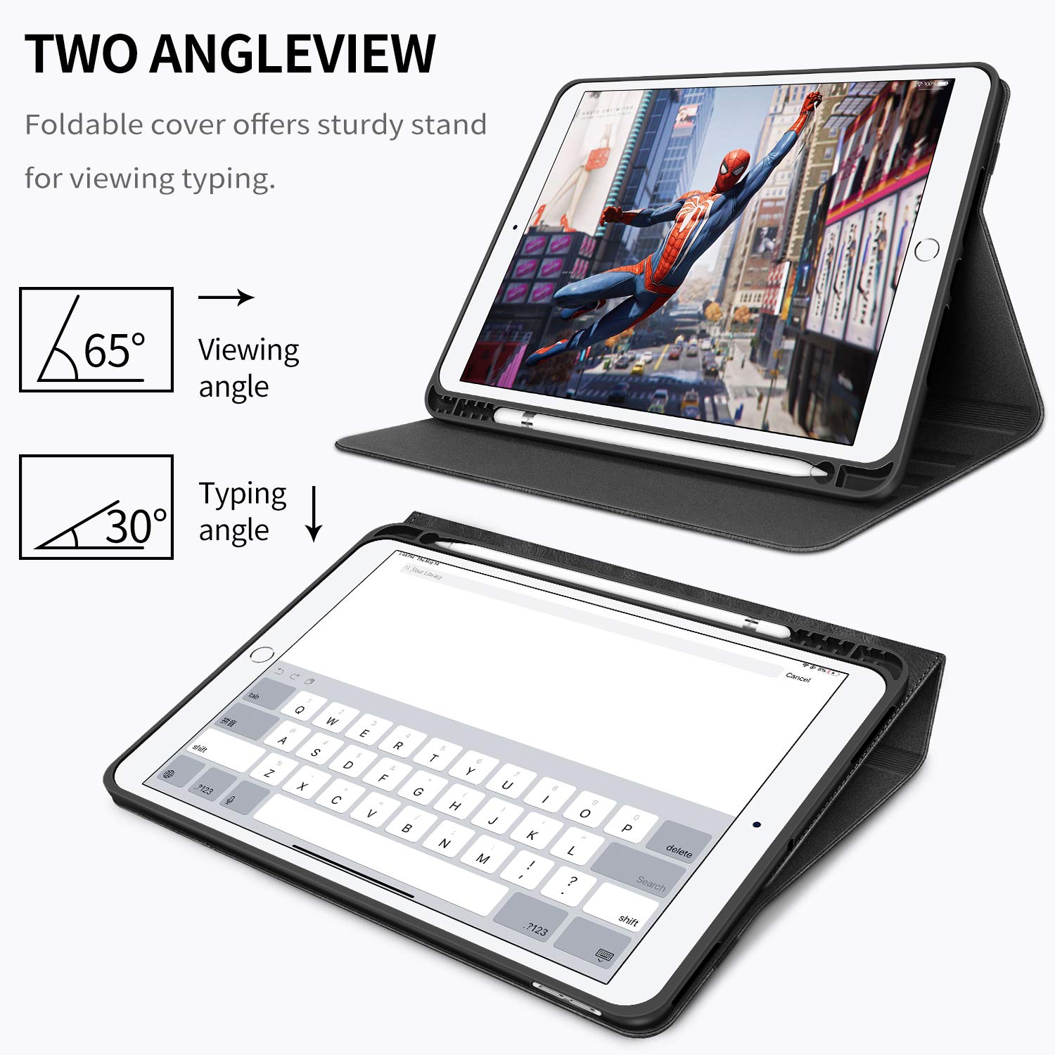 H HOLMET Shockproof iPad Case for iPad 9th/8th/7th Gen (2021/2020/2019) - PU Leather Cover with Pencil Holder, Multi-Angle Stand, Auto Wake/Sleep & Storage Pocket - Perfect for Work, School & Travel