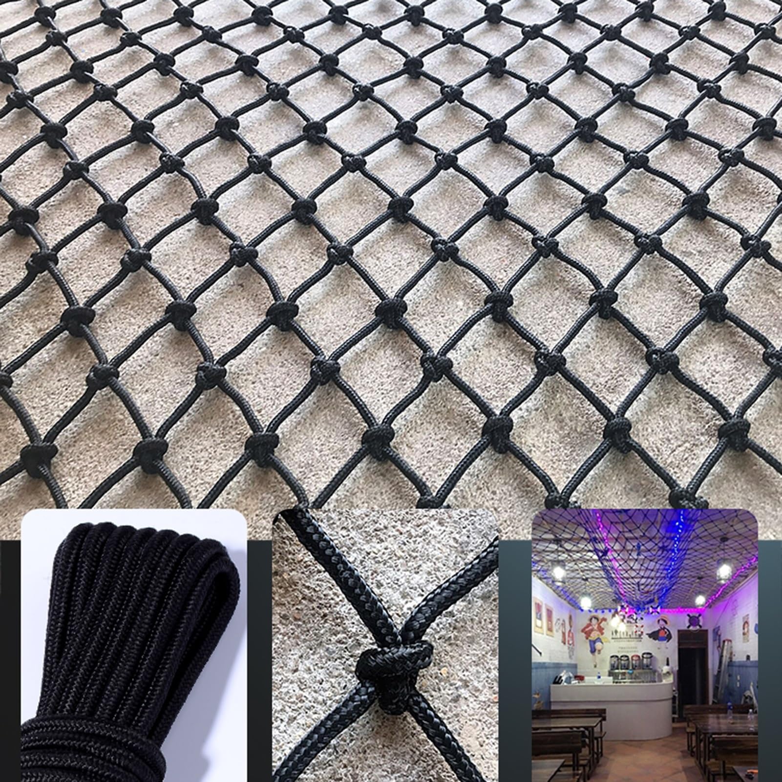 Black Safety Net for Railings - 6cm Mesh, 2x6m - Playground, Patio, Stair & Balcony Barrier Fence - Pet & Child Fall Protection Net - Durable Anti-Fall Rope Netting for Home & Outdoor Safety