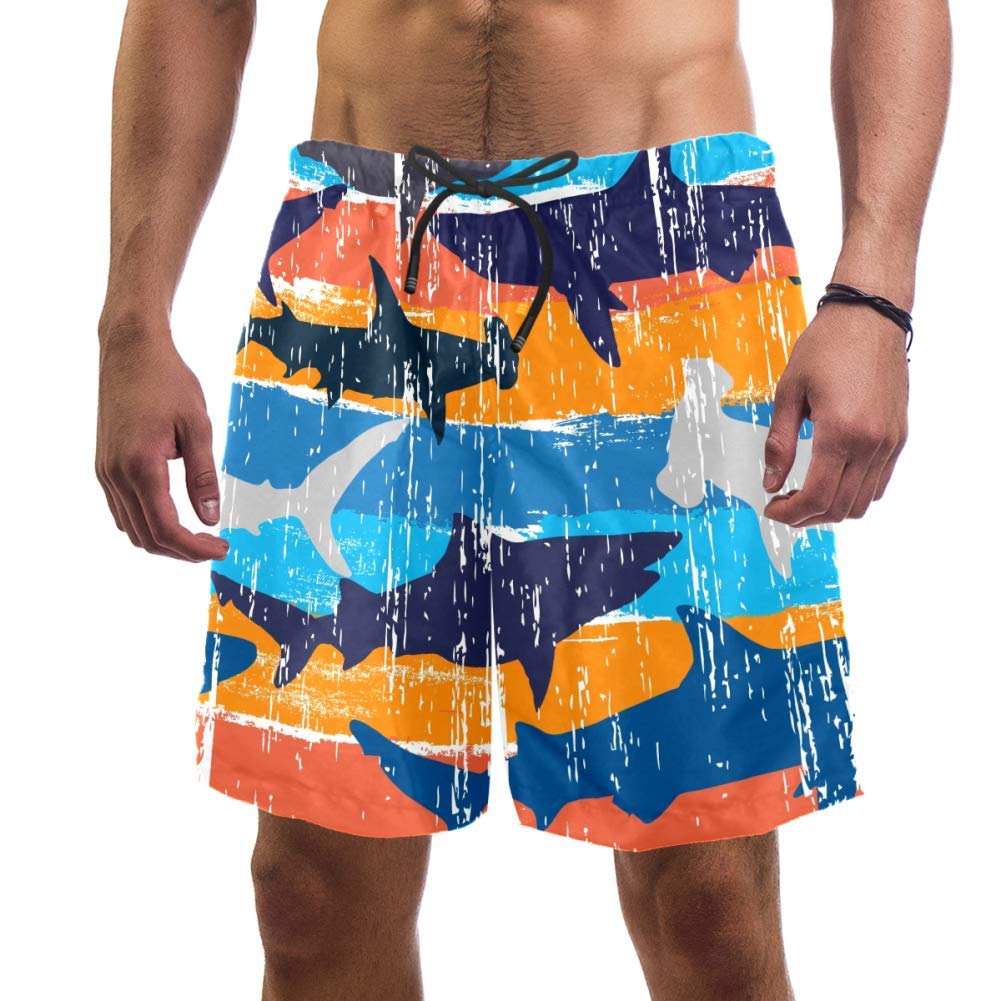 Men's Scalloped Hammerhead Shark Swim Trunks - Quick Dry Elastic Board Shorts for Beach, Pool & Surfing | Comfortable Swimwear for Summer Vacation & Water Sports