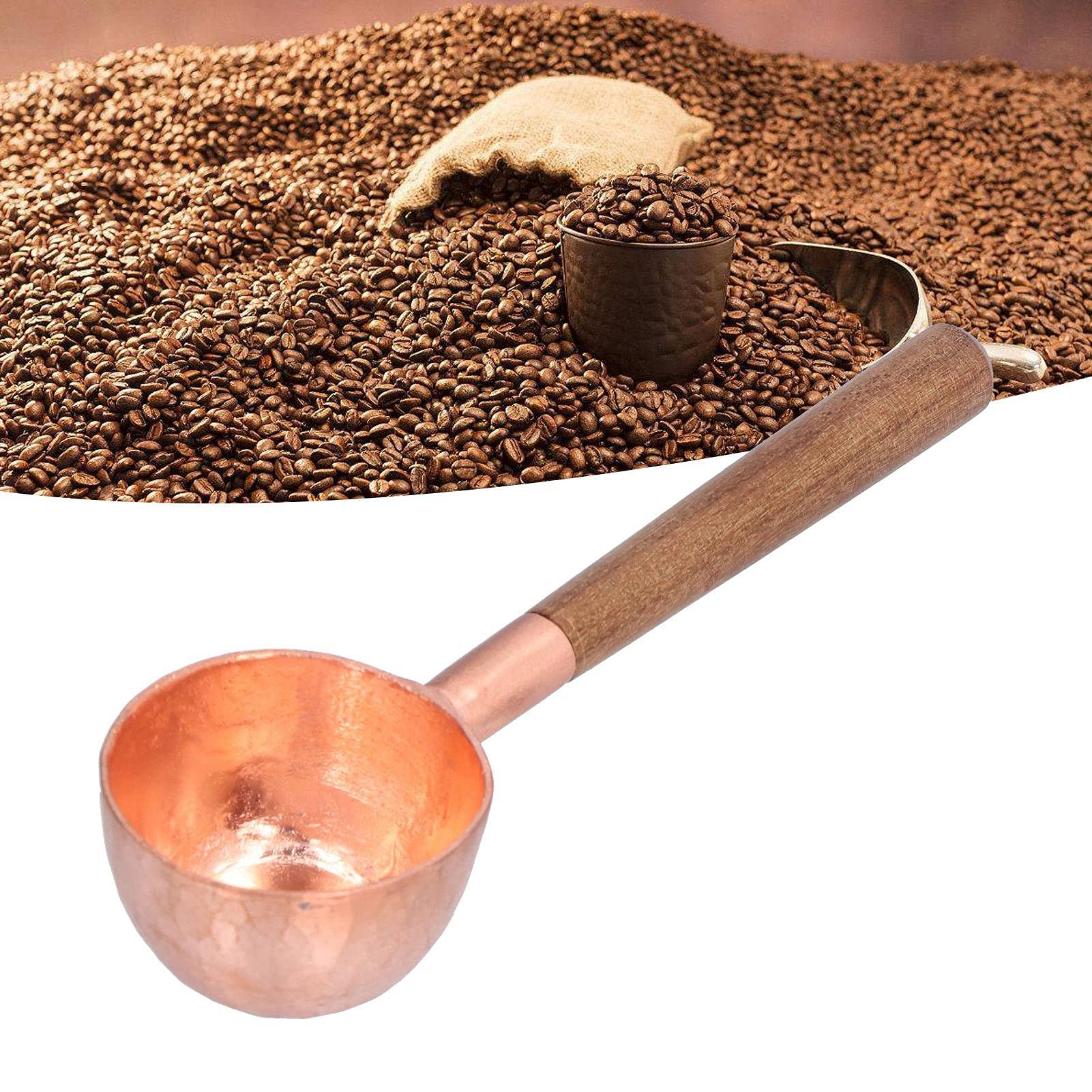 Premium Set of 2 Copper Measuring Spoons for Coffee Beans - Handcrafted Copper & Composite Wood Barista Tools - Perfect for Coffee Shops, Home Brewing & Gift Giving