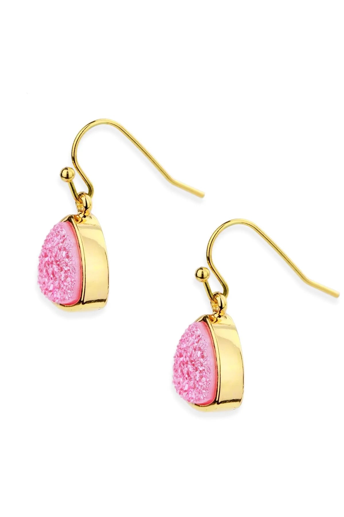 Pink Triangle Druzy Dangle Earrings for Women - Elegant Bohemian Crystal Drop Earrings - Perfect for Parties, Weddings & Everyday Wear