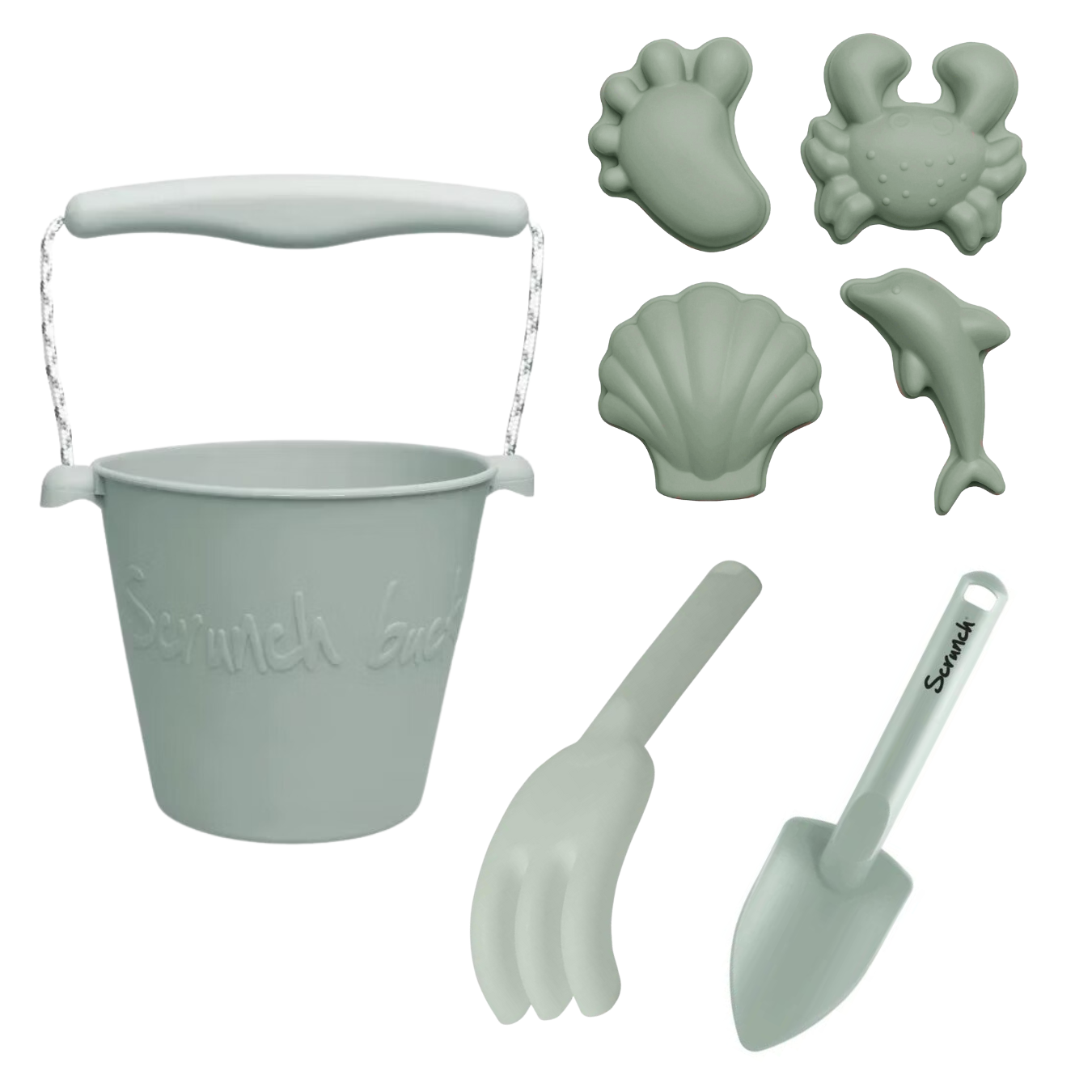 Scrunch Beach Toys Bundle - Sand Bucket, Shovel, Rake & Molds Set for Kids - Perfect for Beach Vacations, Sandcastle Building & Outdoor Play