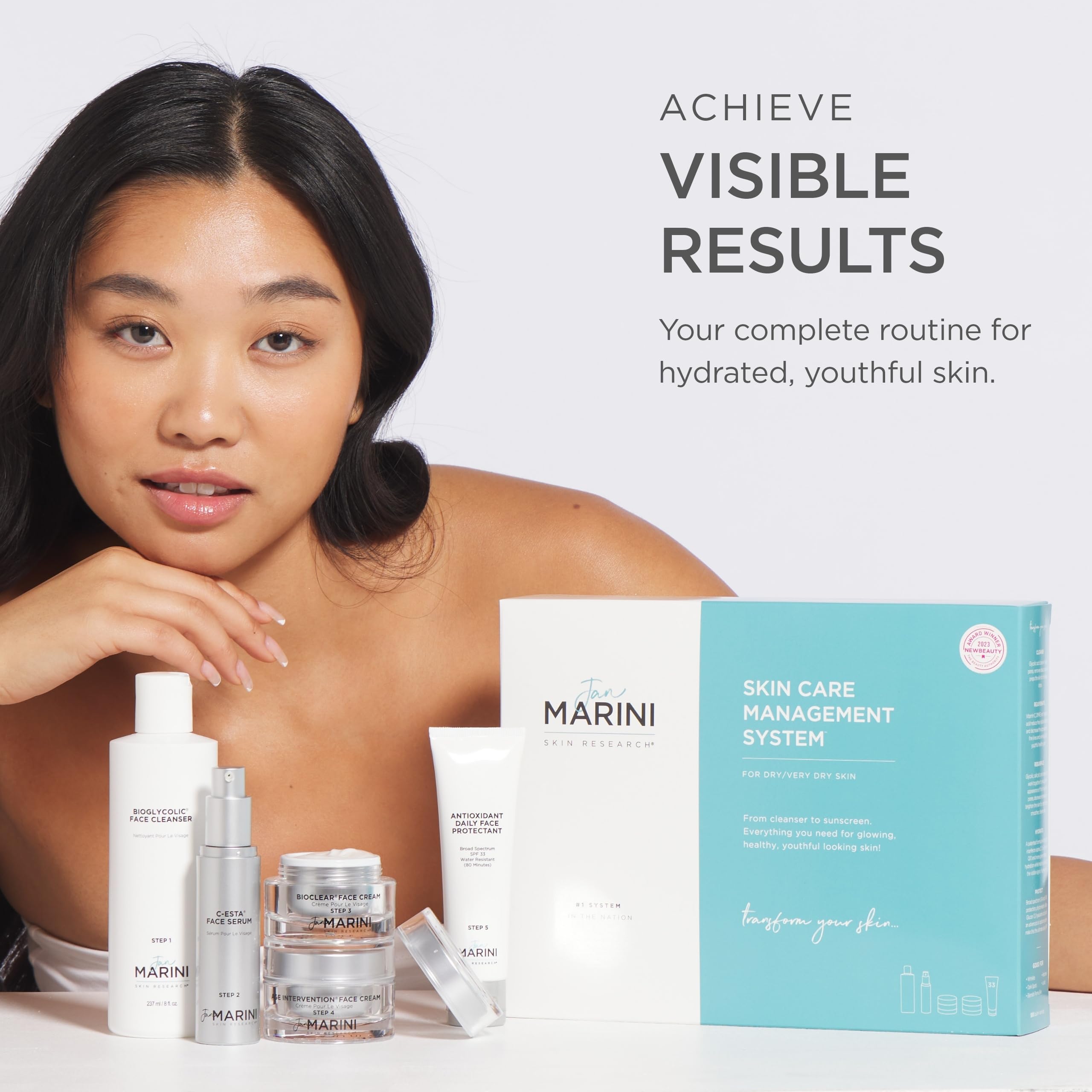 Jan Marini Starter Skin Care Management System - Travel-Size Kit with Cleanser, Serum, Moisturizer & SPF for Dry/Very Dry Skin | Daily Hydration & Anti-Aging Routine | Perfect for Travel & On-The-Go Skincare