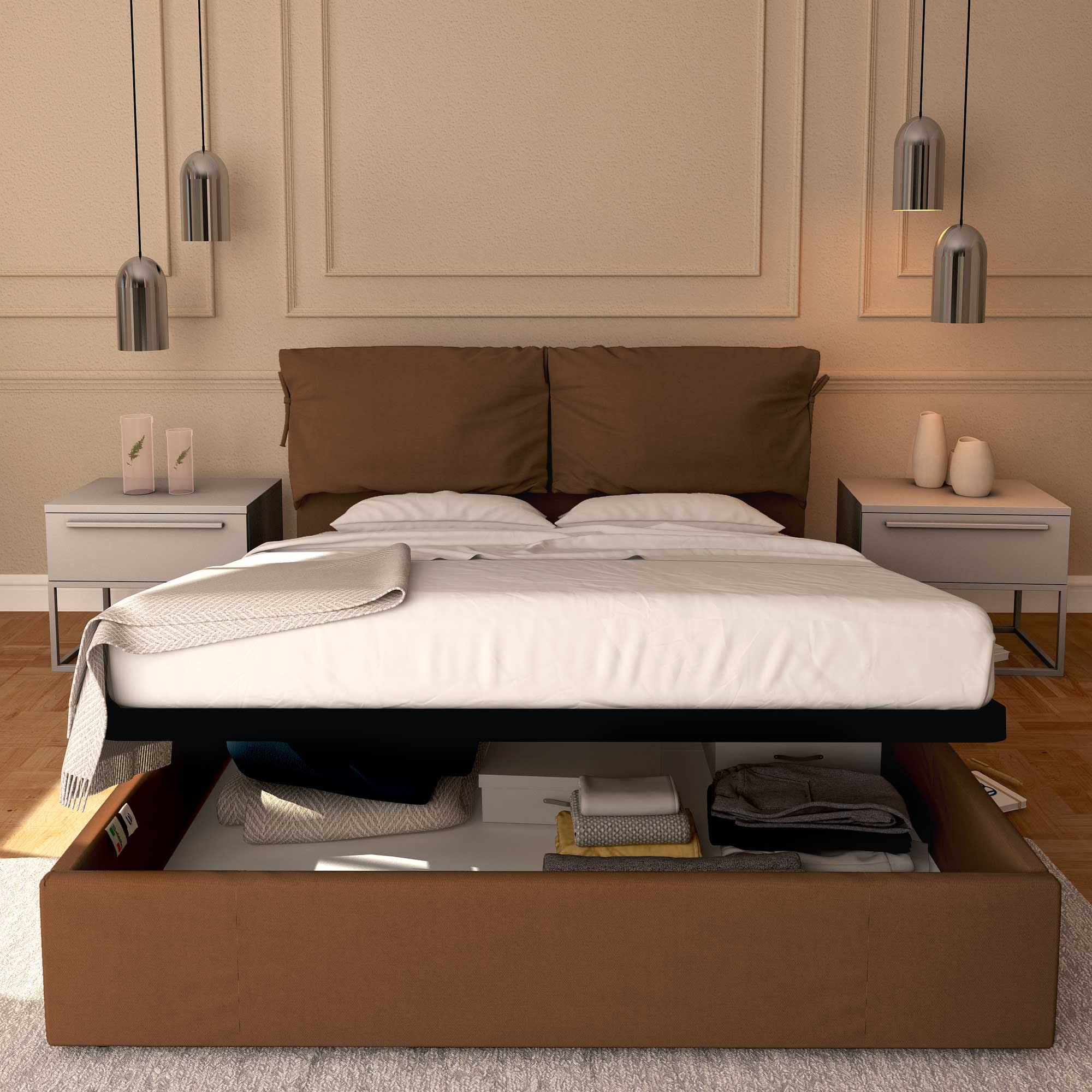Baldiflex Single Bed with Storage - Licia Soft Synthetic Leather Upholstery, Slatted Base for Single Mattress, 160 x 190 cm, Padded Headboard, Brown - Perfect for Small Bedrooms, Guest Rooms & Studio Apartments