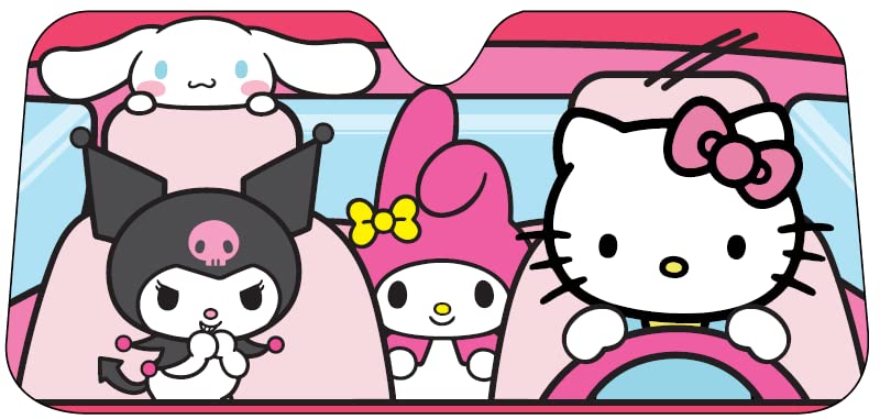 Official Hello Kitty Car Sunshade - Cute Multicolor Windshield Sun Shade for Cars | Perfect for Summer Heat Protection & Hello Kitty Fans | Use for Parking, Road Trips & Daily Commute