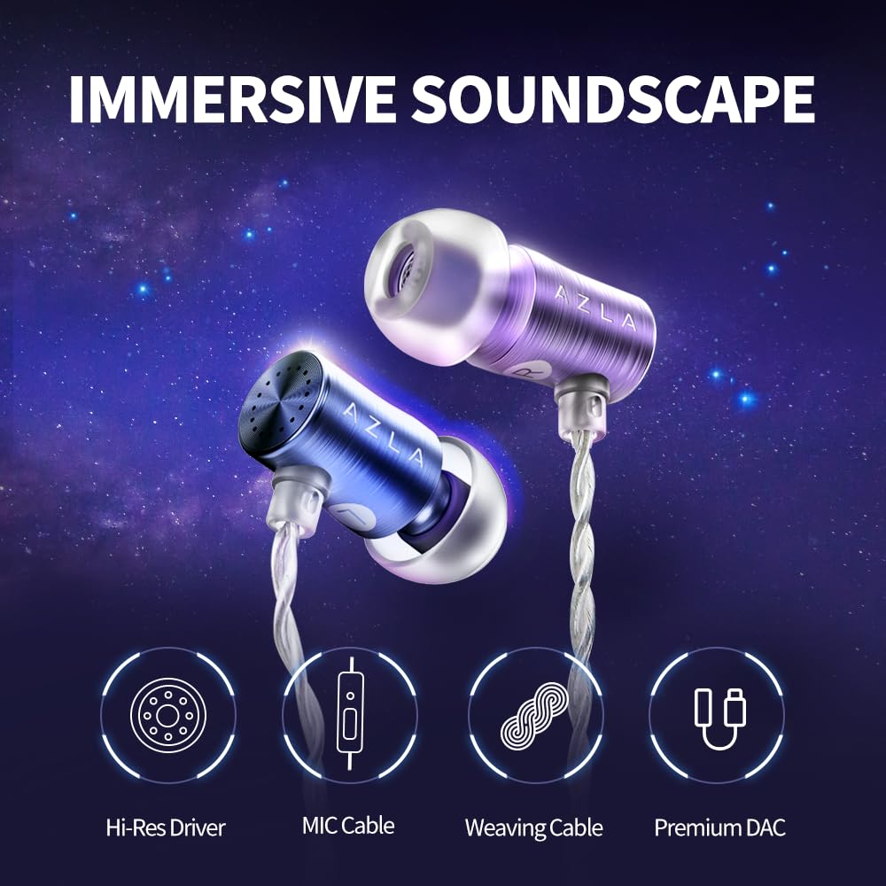 AZLA AZEL Edition G Gen 2 Wired Gaming Earbuds with Microphone - 3.5mm Jack & USB-C Adapter Included - Noise Isolating In-Ear Headphones for PC, Mobile & Console Gaming (Black/PurpleBlue) - Perfect for Competitive Gaming, Streaming & Music Listening