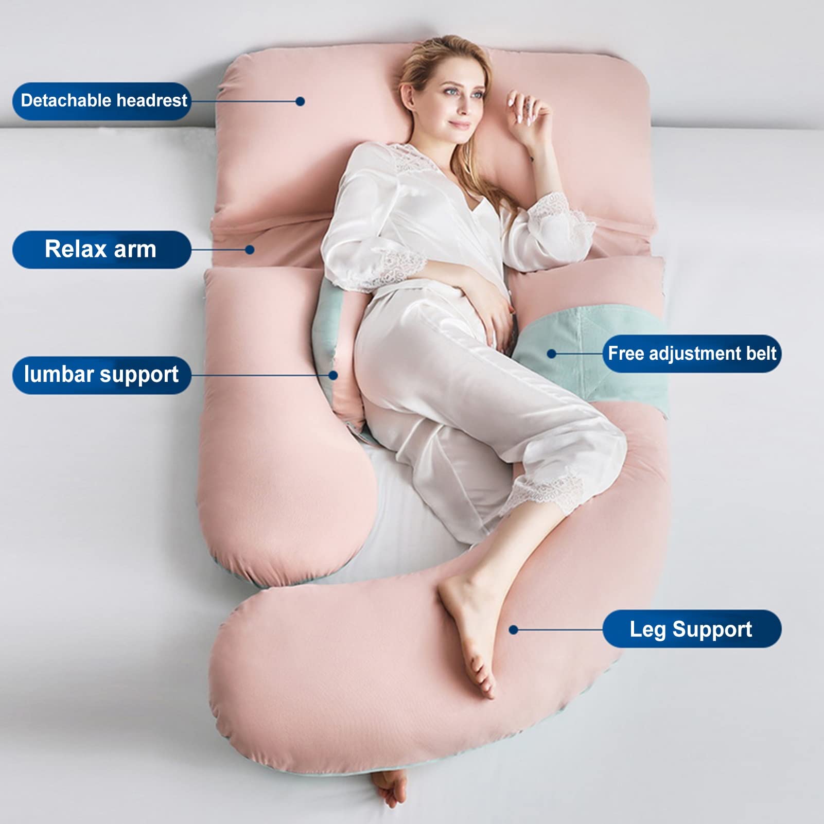 **Pregnancy Pillow for Maternity Support - U-Shaped Full Body Pillow for Pregnant Women (180x80cm, Pink) with Removable Washable Cotton Cover - Perfect for Side Sleeping & Back Pain Relief**