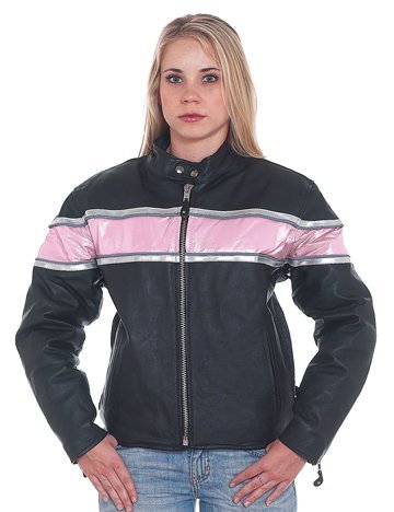 REED Women's Motorcycle Jacket - Pink & Silver Striped Leather Biker Jacket for Ladies - Perfect for Riding, Casual Wear & Outdoor Adventures