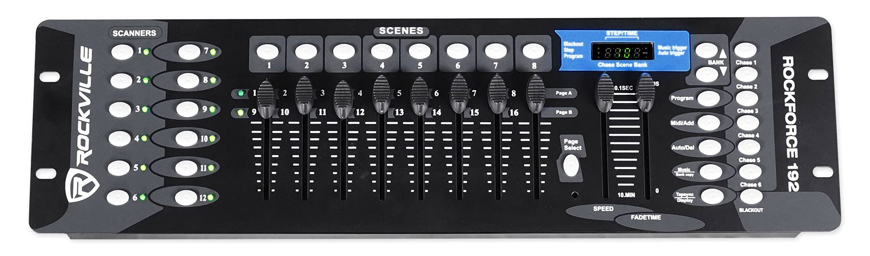 Rockville ROCKFORCE 192-Channel DMX Lighting Controller for Stage, DJ, and Event Lighting - Professional Light & Fog Machine Control for Concerts, Clubs, and Theater Shows