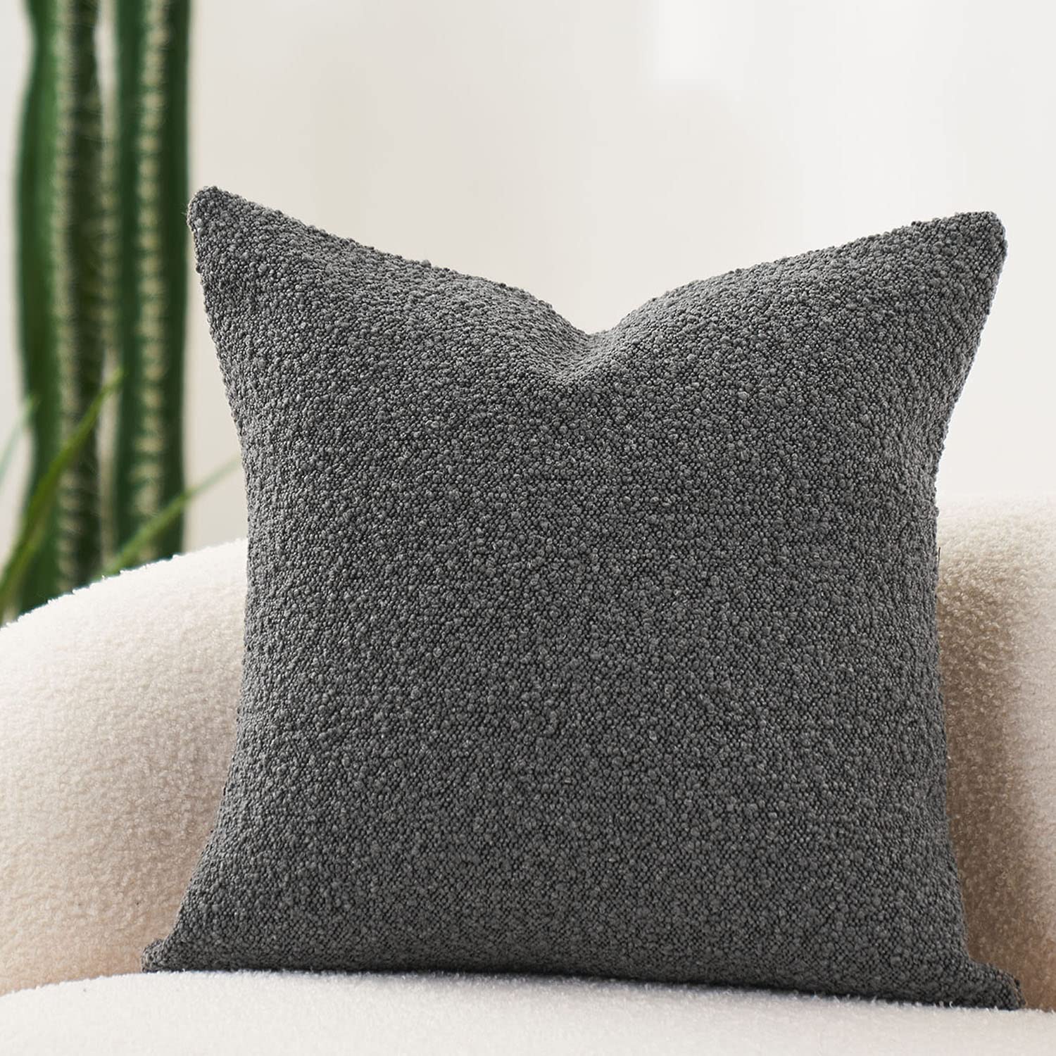 DOMVITUS 20x20 Inch Boucle Pillow Covers - Luxury Soft Throw Pillow Covers for Sofa, Bed & Living Room - Decorative Couch Accent Pillows - 1PC Graphite Grey - Perfect for Home Decor & Cozy Interior Styling