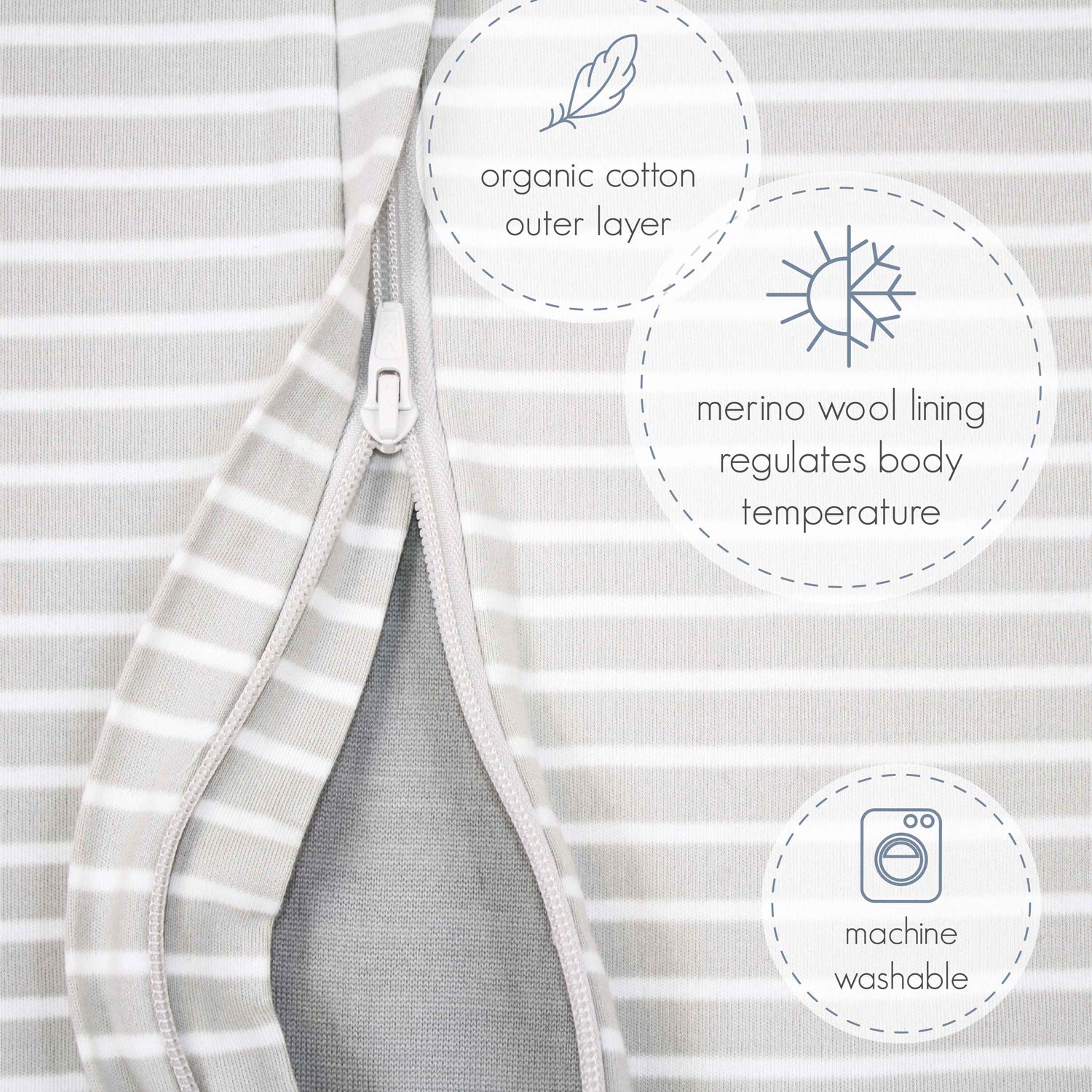 Woolino 4 Season Baby Sleep Sack with Feet - Merino Wool & Organic Cotton Walker Sleeping Bag for Toddlers 18-36 Months (Gray) - Perfect for Nursery, Daycare & Travel
