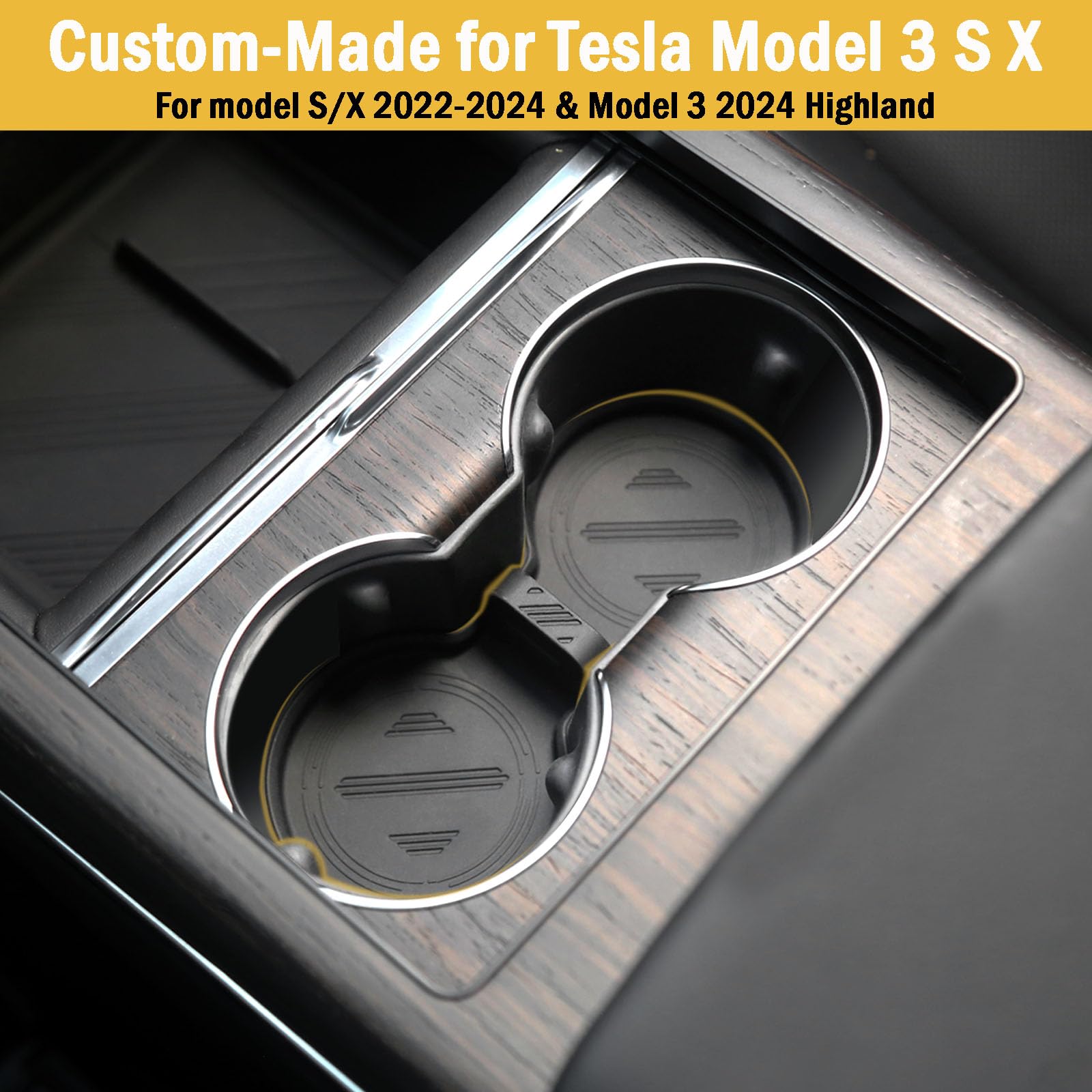 Non-Slip Silicone Cup Coasters for Tesla Model 3/S/X (2022-2024) - Recessed Cup Holder Accessories, Washable Interior Car Decor - Perfect for Road Trips & Daily Commutes - Black