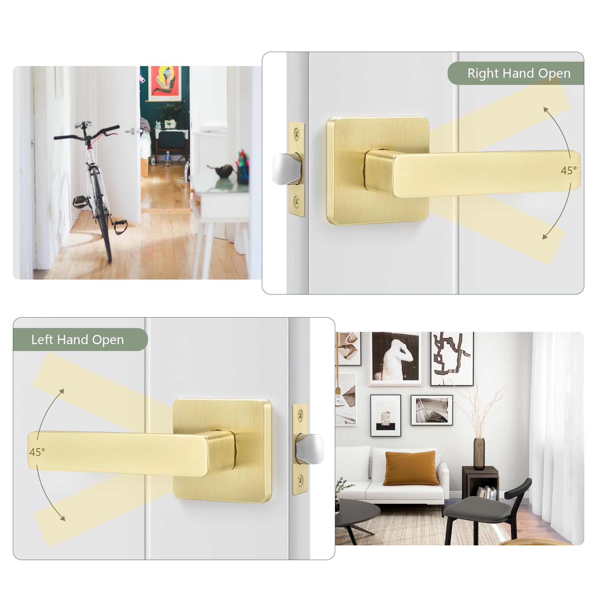 3 Pack Gold Door Handles - Heavy Duty Passage Door Levers for Hallway, Closet & Interior Doors - Modern Left/Right Handed Door Hardware - Perfect for Bedrooms, Bathrooms & Office Spaces