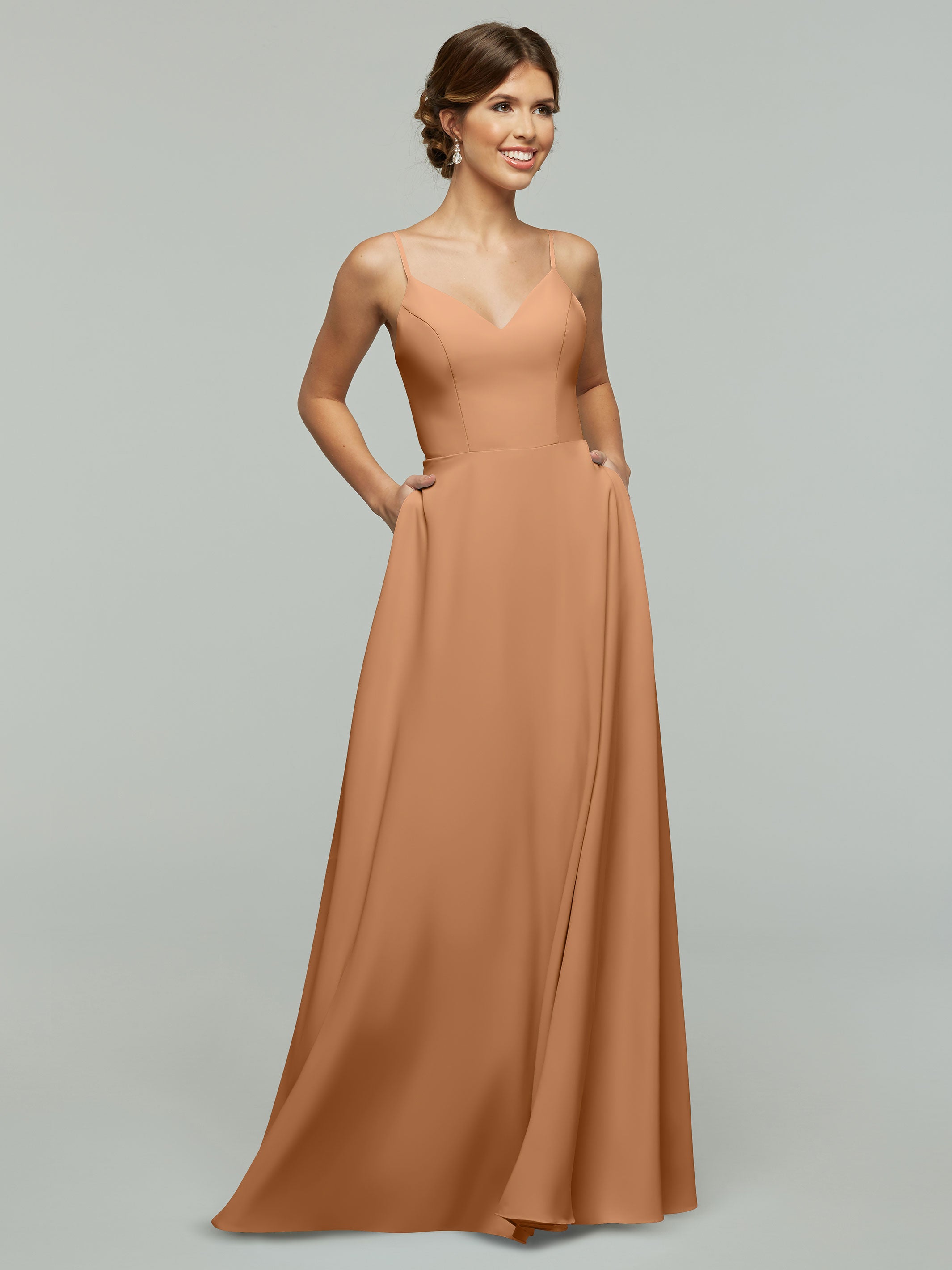 Flowy Stretch Chiffon A-Line Bridesmaid Dress with V-Neck - Elegant & Comfortable for Weddings, Parties & Formal Events