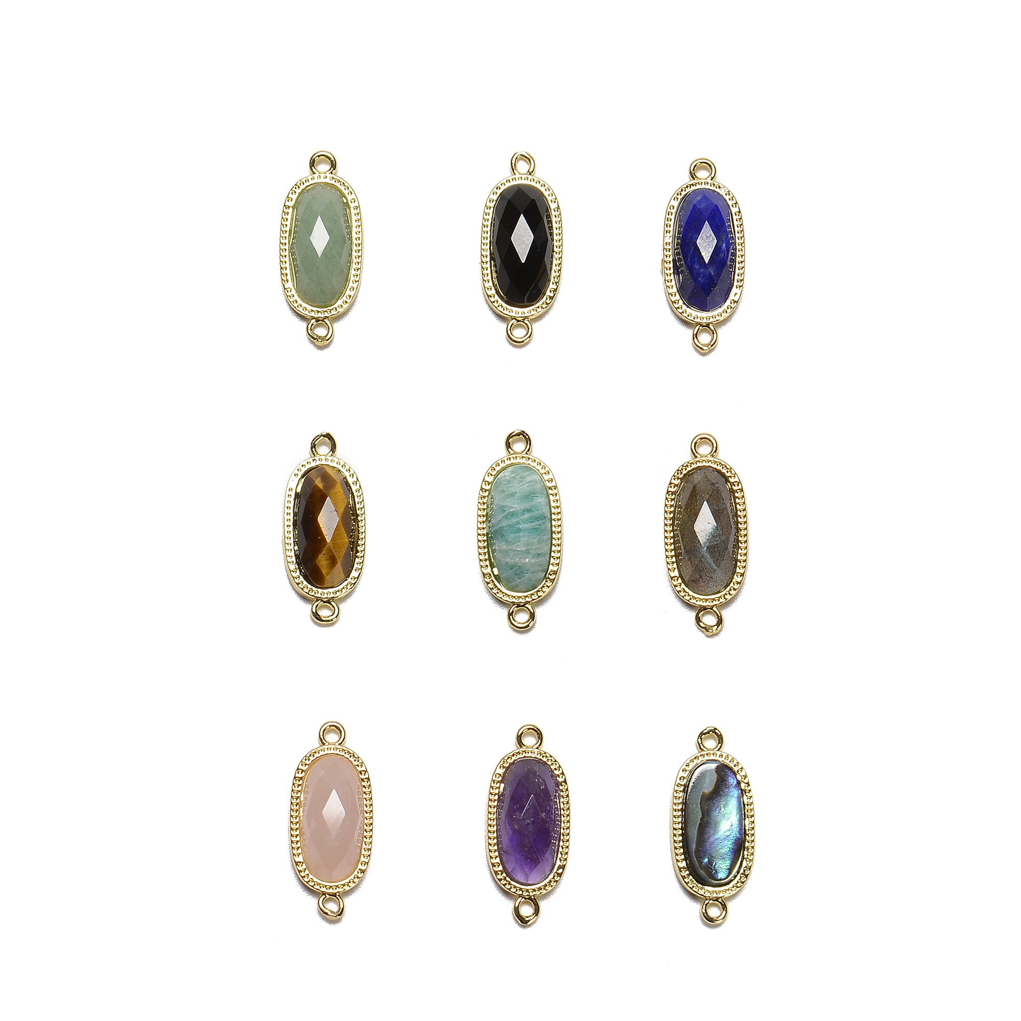 Faceted Oval Gemstone Pendant with Gold Edge Connector - 9x16mm Jewelry Charm for Necklace & Bracelet DIY - Perfect for Gifts, Fashion Accessories, and Handmade Crafts