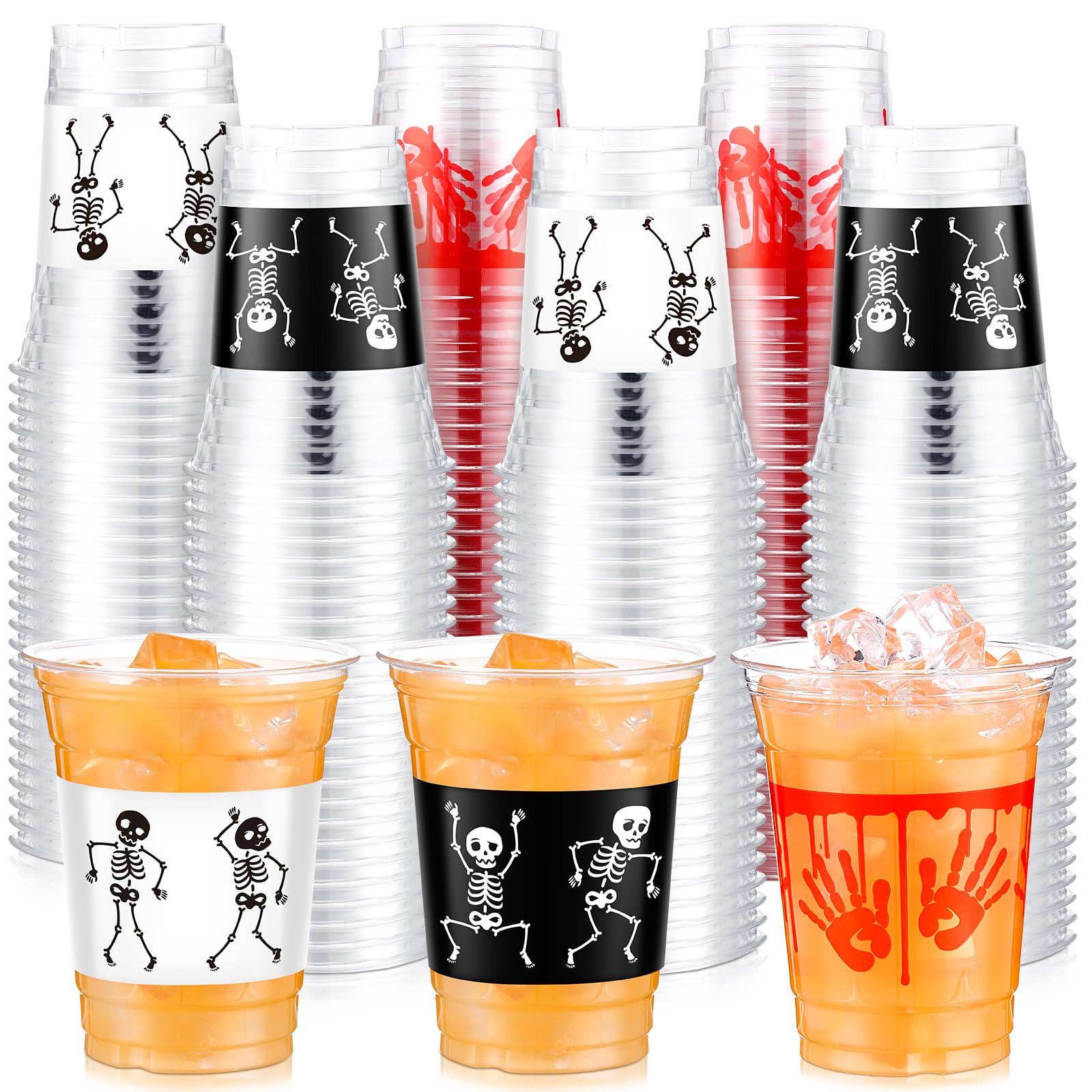 12 oz Halloween Plastic Cups with Blood Splattered Skeleton Design - 60 Pack Disposable Party Cups for Soda, Juice & Punch - Perfect for Halloween Parties, Trick or Treat Events & Spooky Decorations