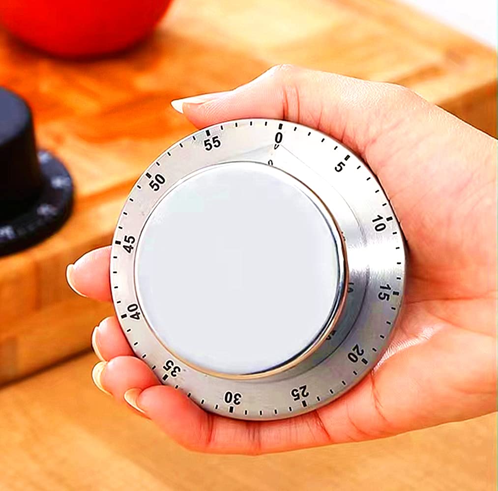 Stainless Steel Egg Timer with Loud Alarm - Magnetic Backing Kitchen Cooking Timer for Baking, Oven & Classroom Use (Silver)