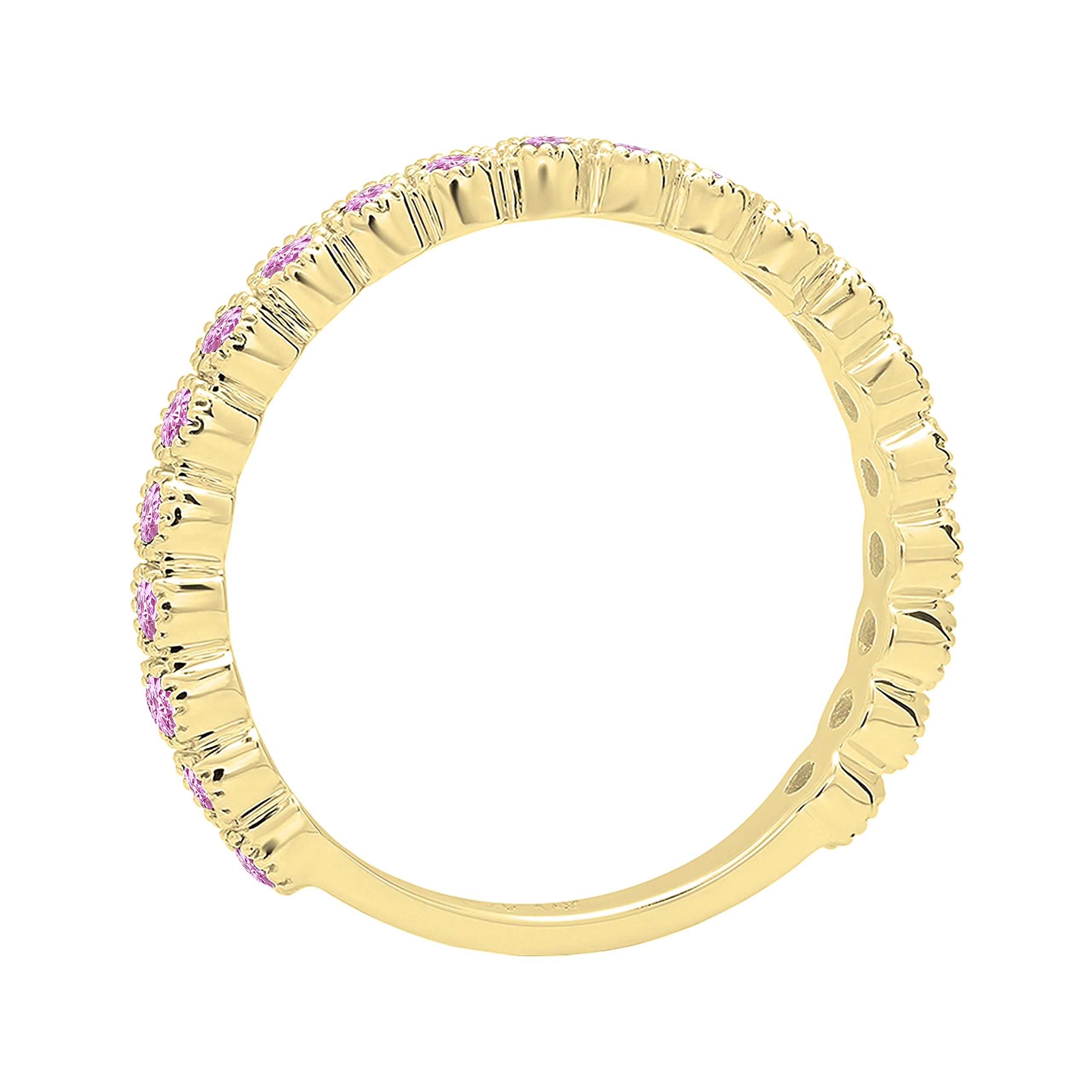 10K Solid Gold Round Pink Sapphire Stackable Wedding Eternity Band Ring for Women | Dazzlingrock Collection | Pink Color, Highly Included Clarity | Perfect for Anniversary Gifts, Bridal Jewelry & Everyday Elegance