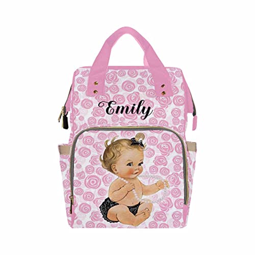 Custom Personalized Baby Girl Diaper Backpack - Pink Rose Print, Unisex Travel Daypack for Hiking, Camping, Work & Outdoor Activities | Perfect for Parents, Daycare & Family Trips