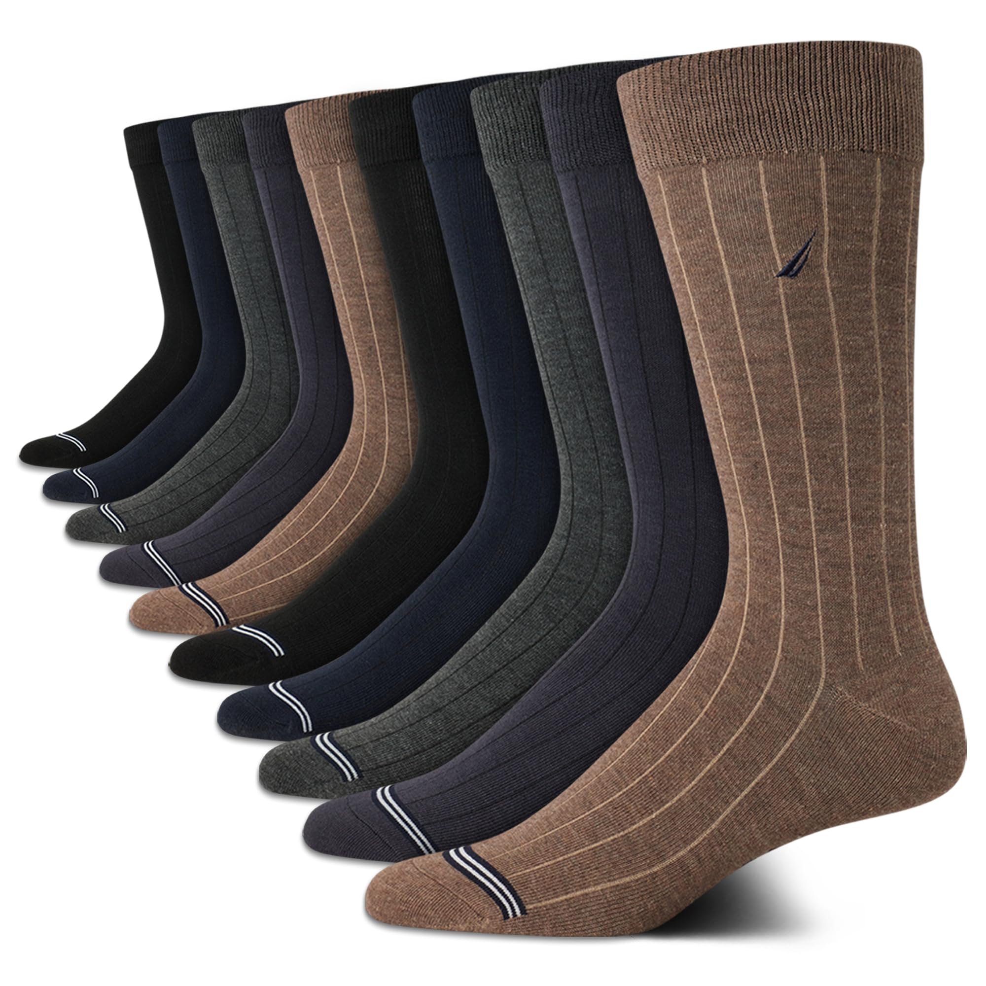 Nautica Men's Dress Socks 10-Pack - Classic Patterned Comfort Fit Crew Socks for Men (Sizes 6-12.5) - Perfect for Office, Business Casual & Everyday Wear