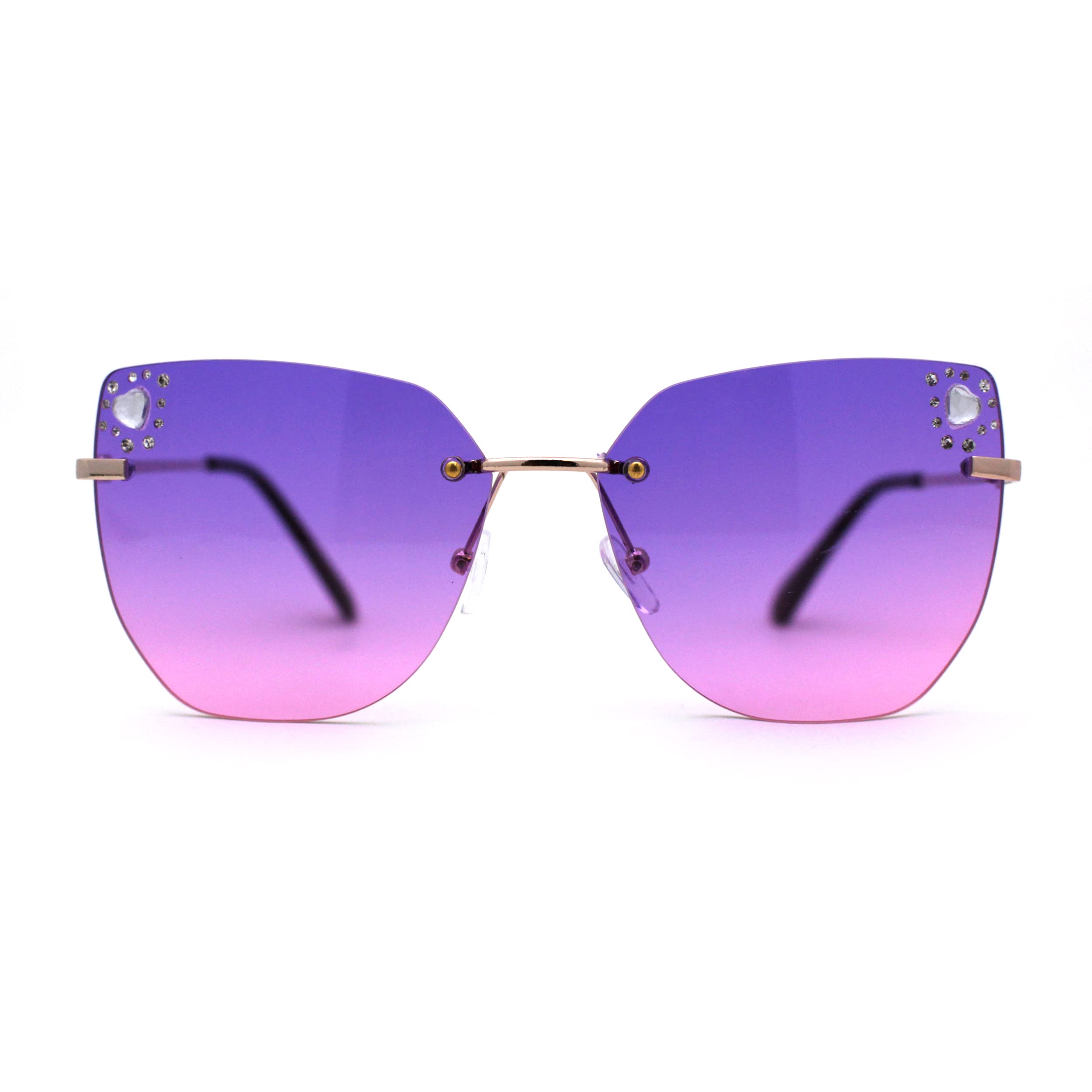 Women's Heart Rhinestone Accented Rimless Butterfly Sunglasses - Stylish UV Protection for Summer, Beach, and Outdoor Activities