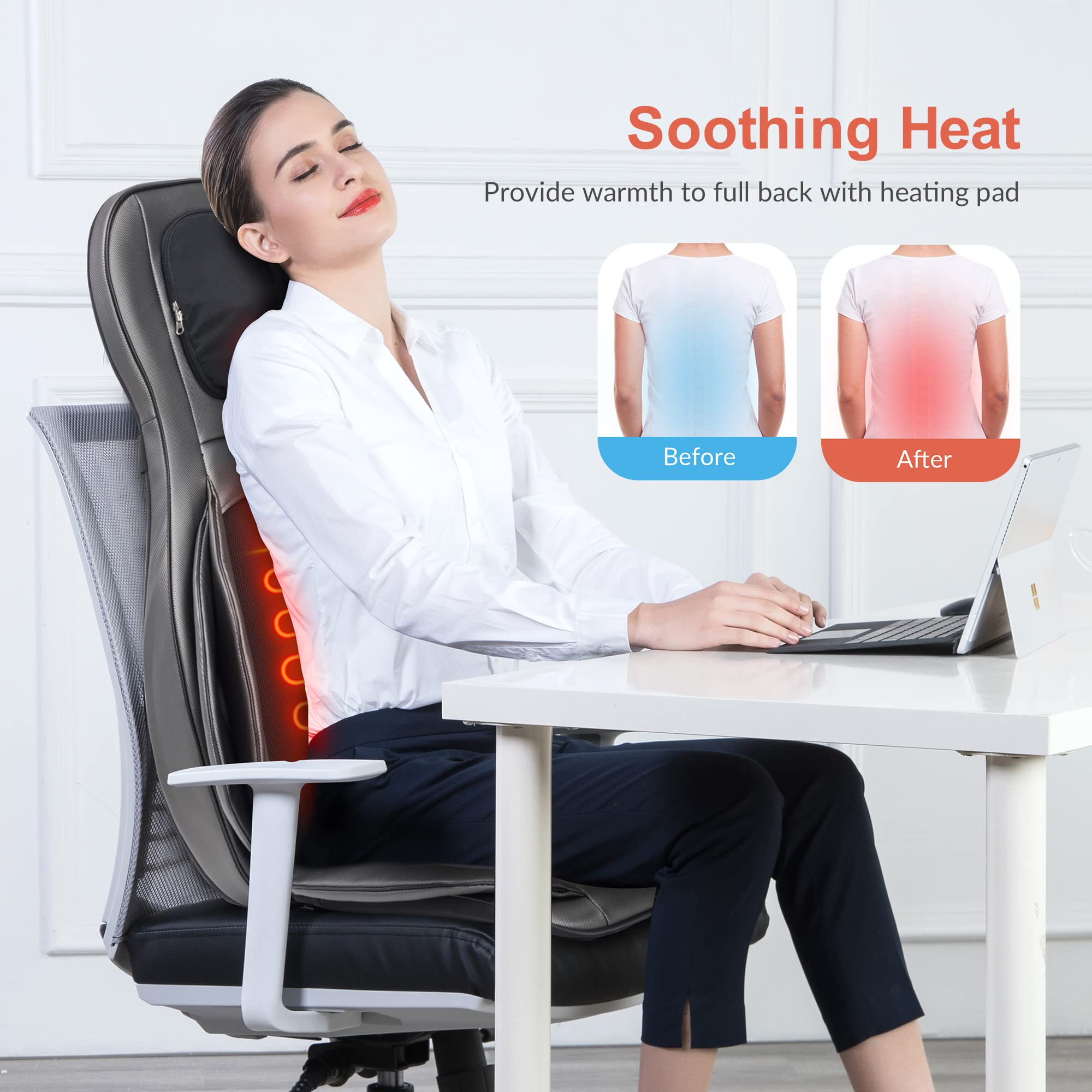 COMFIER Shiatsu Neck & Back Massager with Heat - 2D/3D Kneading Massage Chair Pad, Adjustable Massage for Neck & Full Body Relaxation - Perfect Christmas Gift for Men, Women, Dad & Mom (Dark Gray) - Ideal for Home, Office & Car Use to Relieve Stress & Muscle Pain