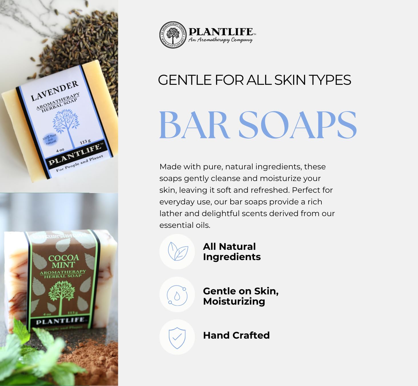 Plantlife Aromatherapy Herbal Soap Bar with Natural Ingredients & Essential Oils - Moisturizing Cleanser for Dry & Sensitive Skin - Ambrosia Scent - 4 oz Bar Soap - Perfect for Spa, Bath & Relaxation at Home