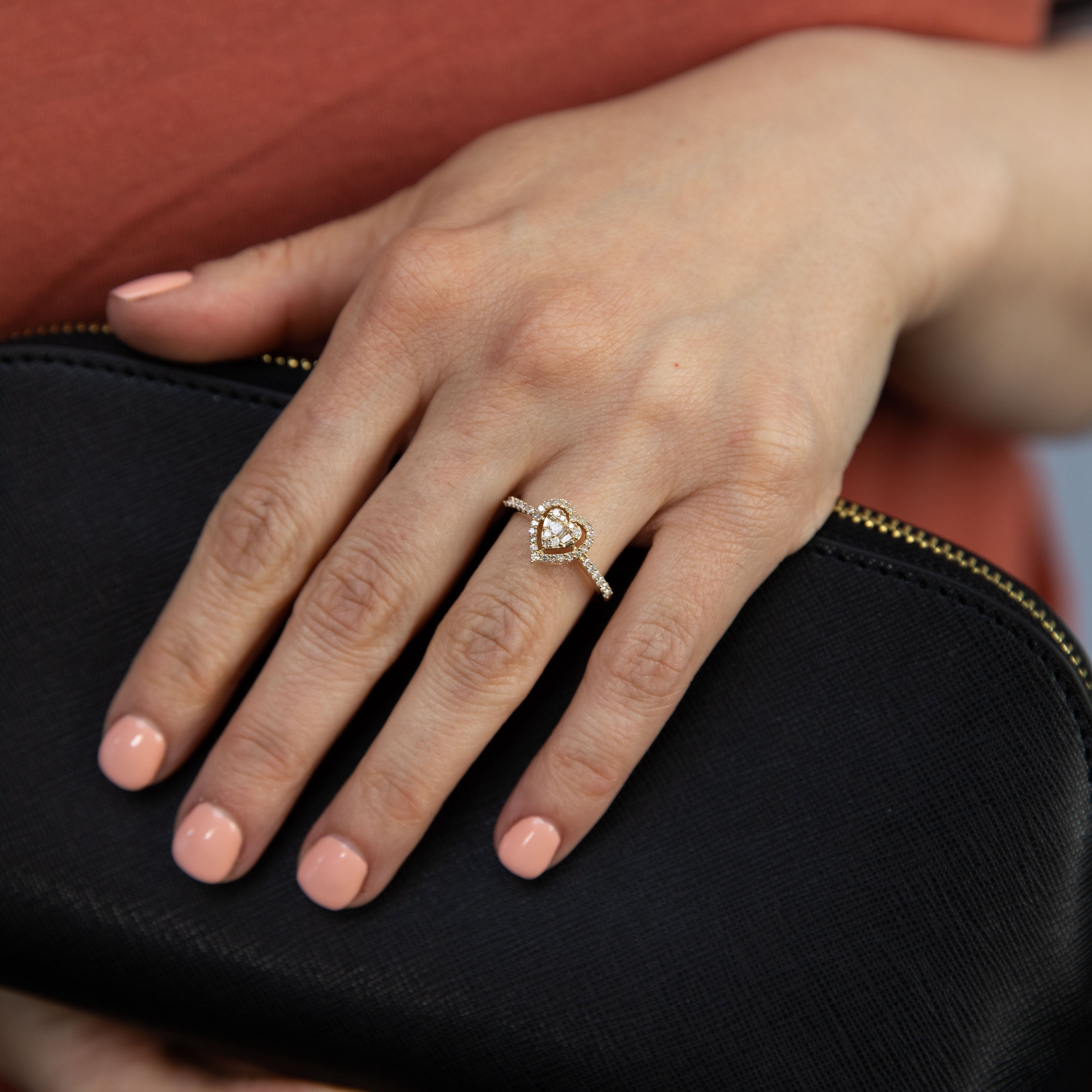 14K Yellow Gold 1/3 Carat Diamond Heart Ring - Elegant Valentine's Gift for Her, Anniversary Jewelry, Romantic Proposal Ring for Girlfriend