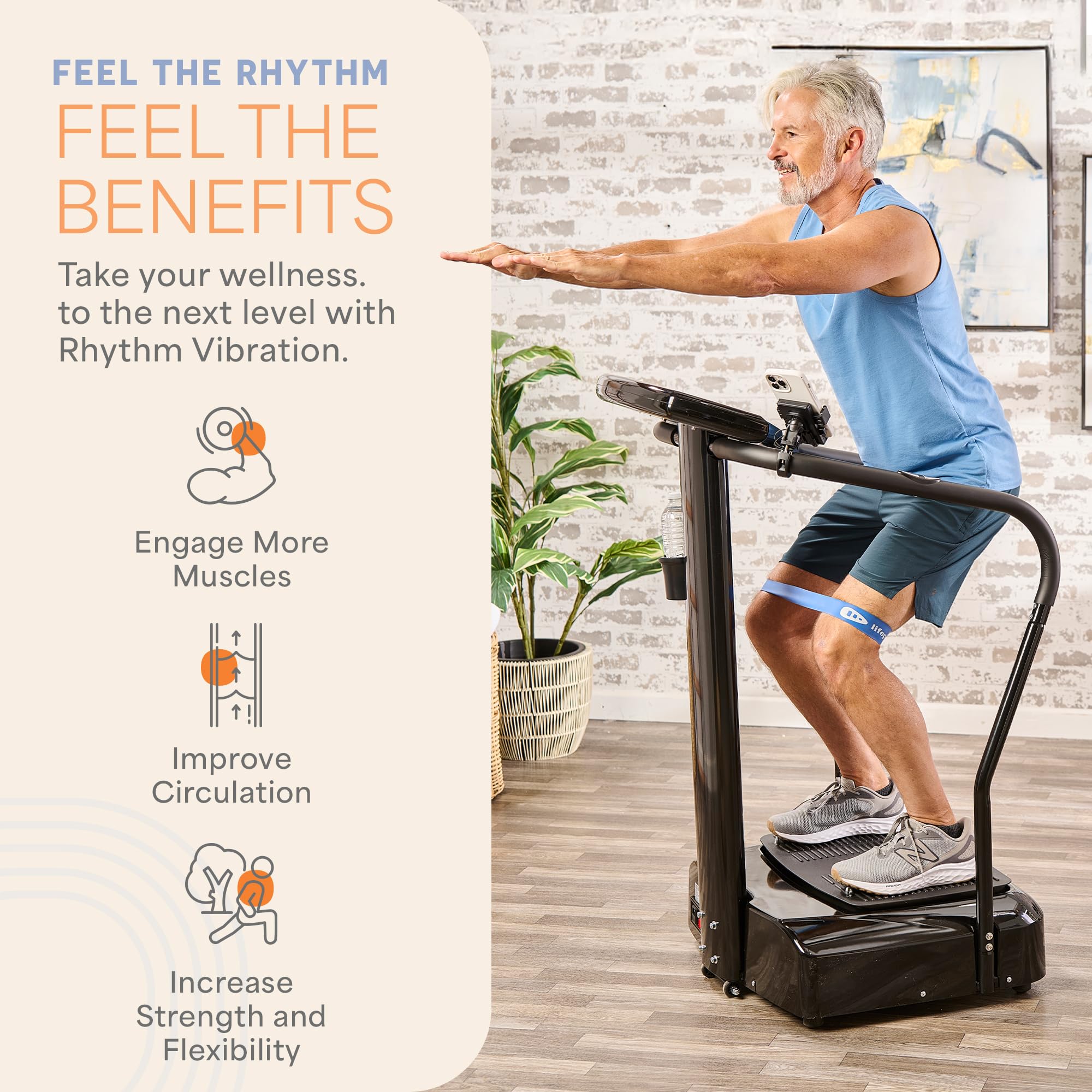 LifePro Rhythm Vibration Plate Exercise Machine with Handles - Whole Body Vibration Platform for Weight Loss, Muscle Tone & Circulation - 99 Speed Levels with Heart Rate Monitor & Phone Holder - Perfect for Home Gym, Physical Therapy & Post-Workout Recovery