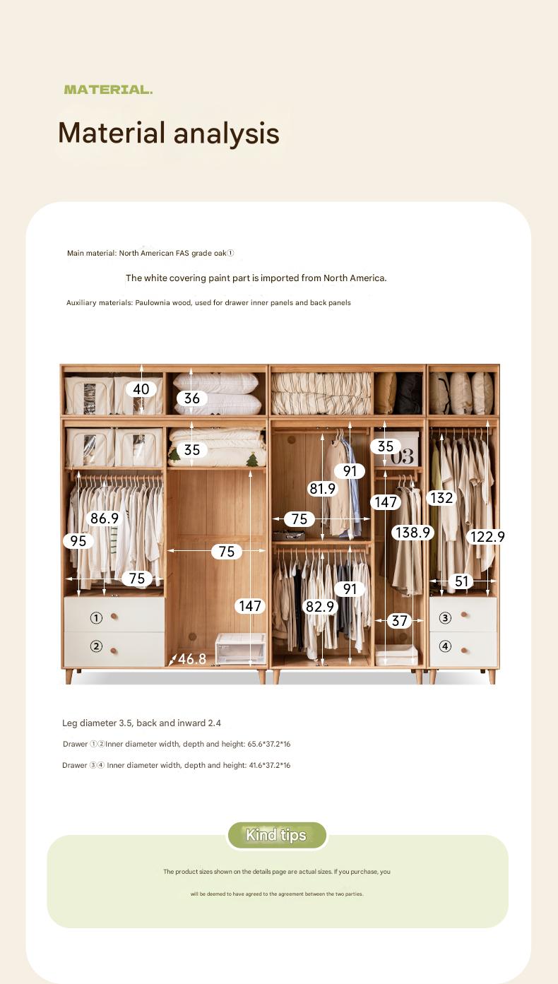 Stylish Oak & Poplar Solid Wood Modern Wardrobe - Spacious Storage for Bedroom, Closet Organization & Home Decor