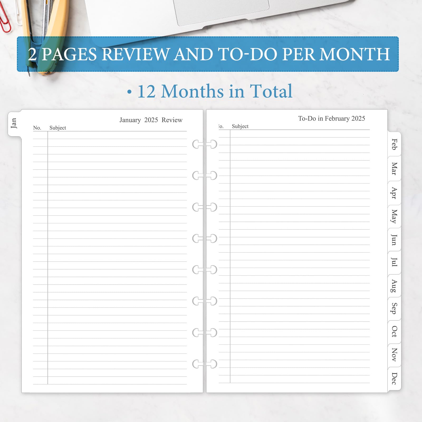 2025 Monthly Planner Refill - 12-Month Calendar with Tabs for 8-Disc Discbound Notebooks, 5.5