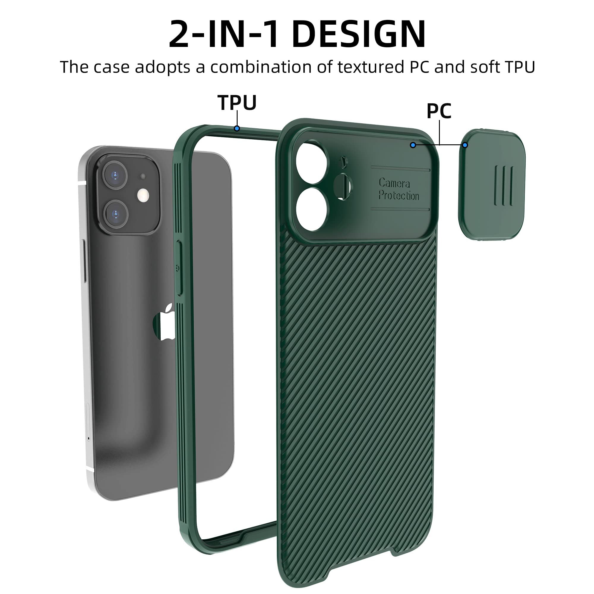 Hitaoyou Magnetic iPhone 12 Case with Slide Camera Cover - Slim Magsafe Compatible Protective Case for iPhone 12 (6.1 Inch) - Green | Perfect for Daily Use, Travel & Wireless Charging