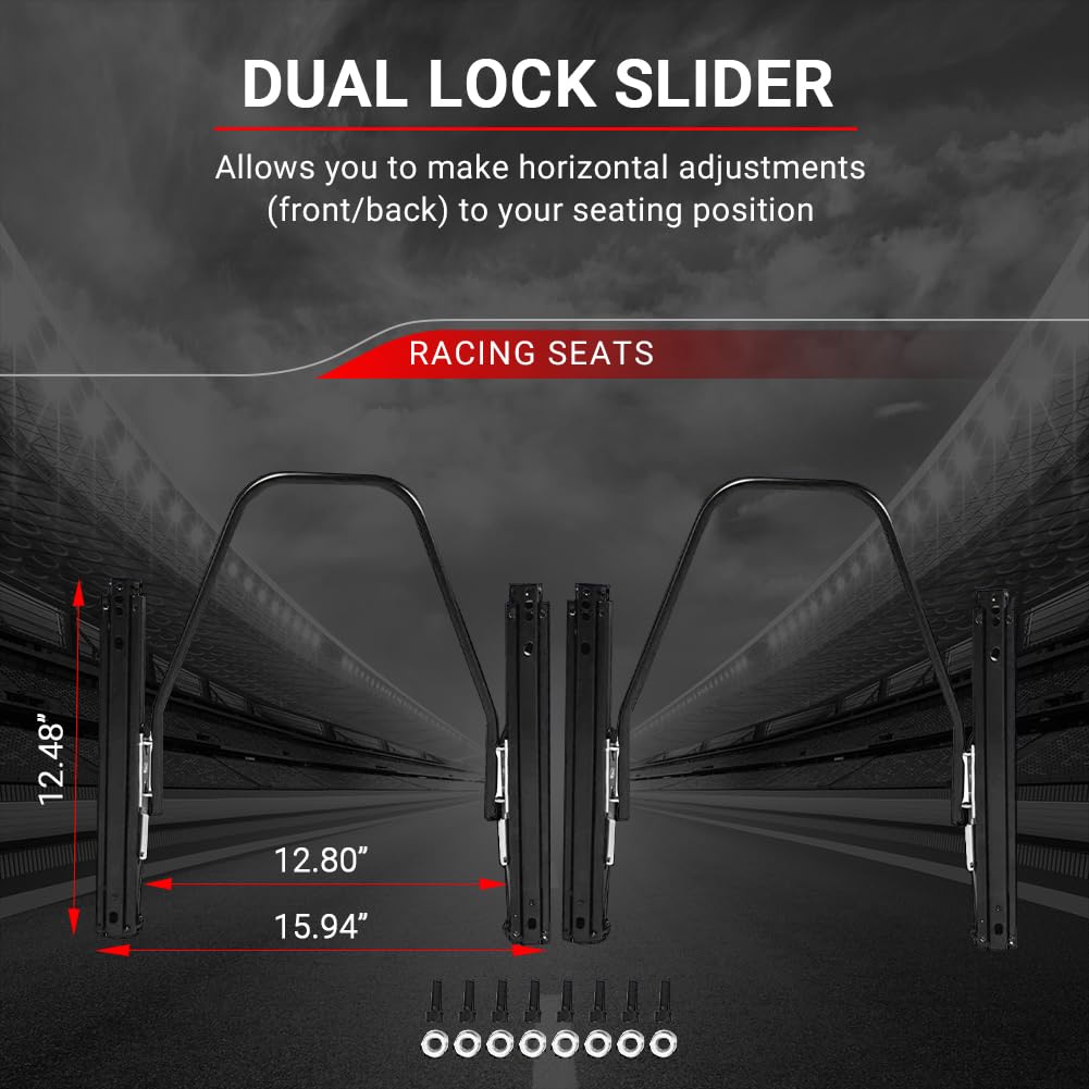 2-Piece Universal Racing Seat Set with Dual Lock Sliders - PVC Leather Bucket Seats for Cars (Black) | High-Performance Racing Style | Perfect for Sports Cars, Drifting & Track Days