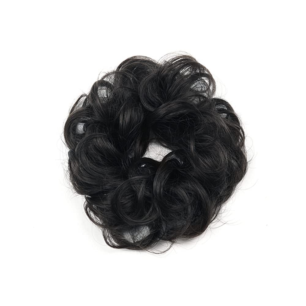 HOJI Messy Bun Hair Piece with Elastic Band - Synthetic Chignon Hair Bun Extensions & Scrunchies for Women - Tousled Updo Bun (Black) - Perfect for Parties, Weddings & Everyday Wear