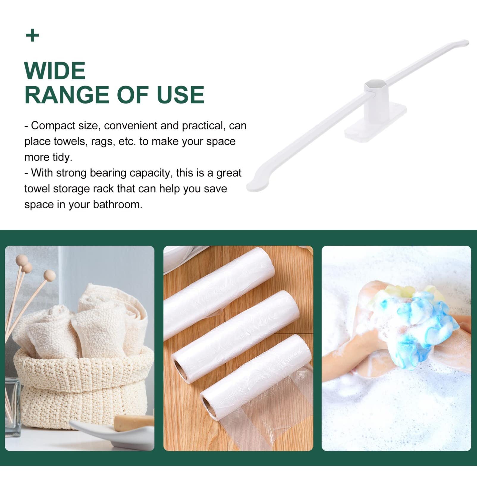 TEHAUX No Punch Adhesive Towel Shelf - Bathroom Towel Holder, Hand Towel Stand, Paper Towel Mount - White PP Shoe Rack & Hanging Shelf for Kitchen, Bathroom, Bedroom Organization
