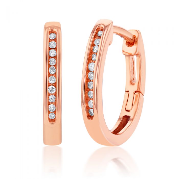 9ct Rose Gold Hoop Earrings with 20 Brilliant Cut Diamonds - Elegant Jewelry for Women, Perfect for Weddings, Parties & Everyday Wear