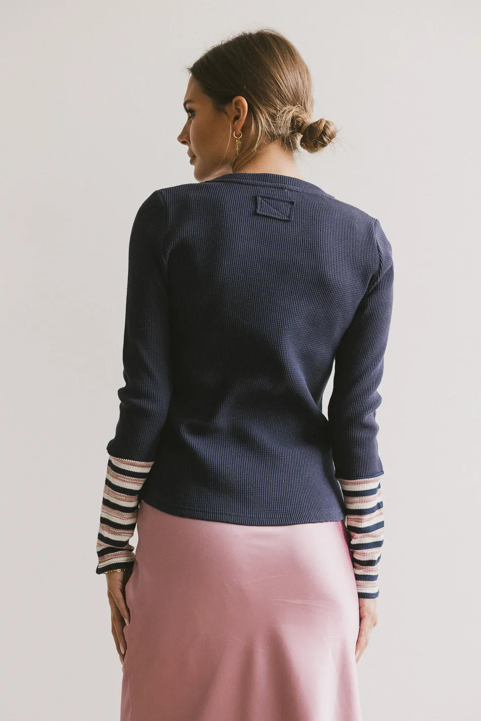 Ashton Waffle Knit Women's Long Sleeve Top - Soft & Comfortable Navy Blue Sweater for Fall & Winter | Casual Outfit, Layering Piece, Office Wear