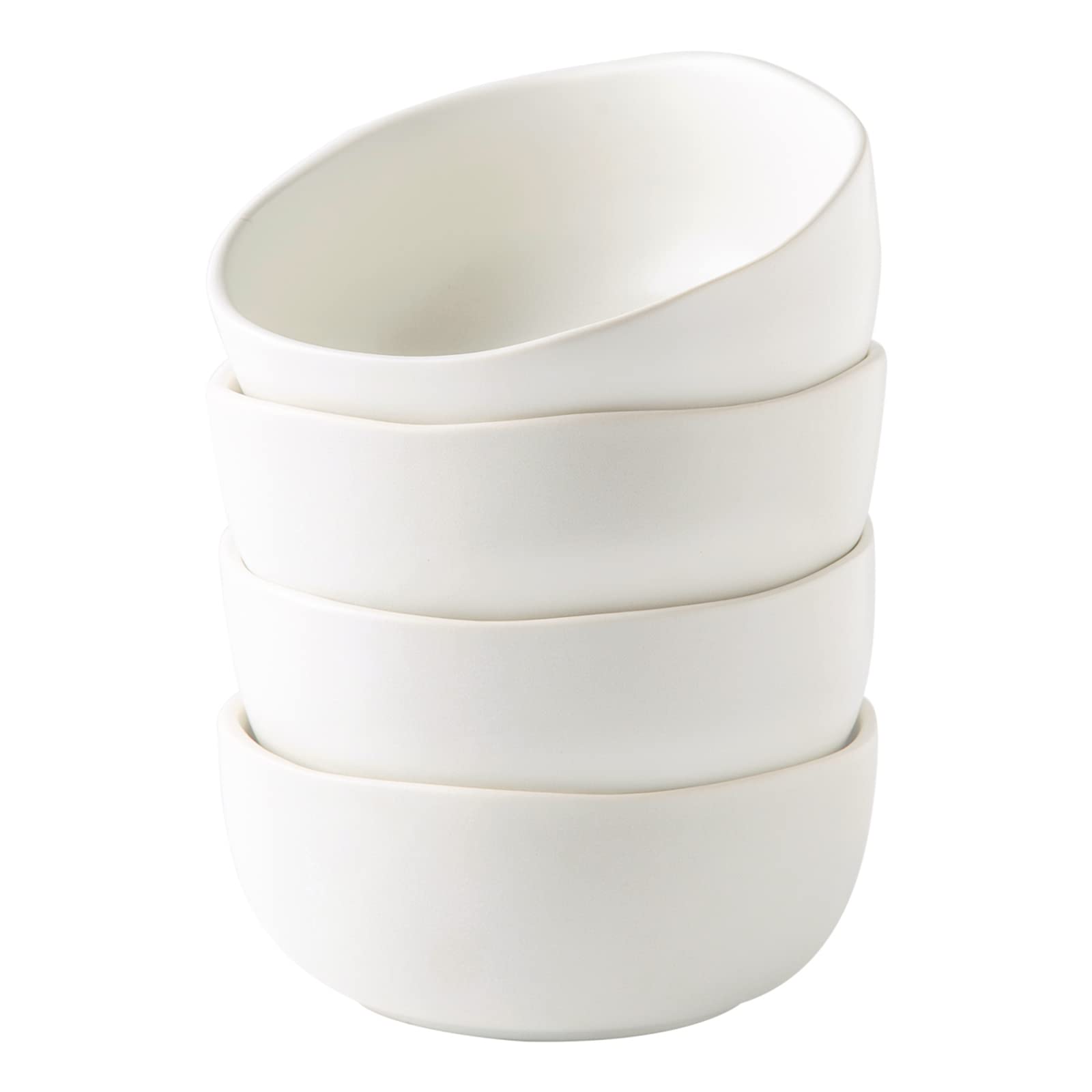 AmorArc 28oz Stoneware Cereal Bowls Set of 4 - Large Ceramic Soup & Pasta Bowls for Kitchen, Microwave, Oven & Dishwasher Safe - Matte White Wavy Rim Bowls for Breakfast, Snacks, Salads & Family Meals