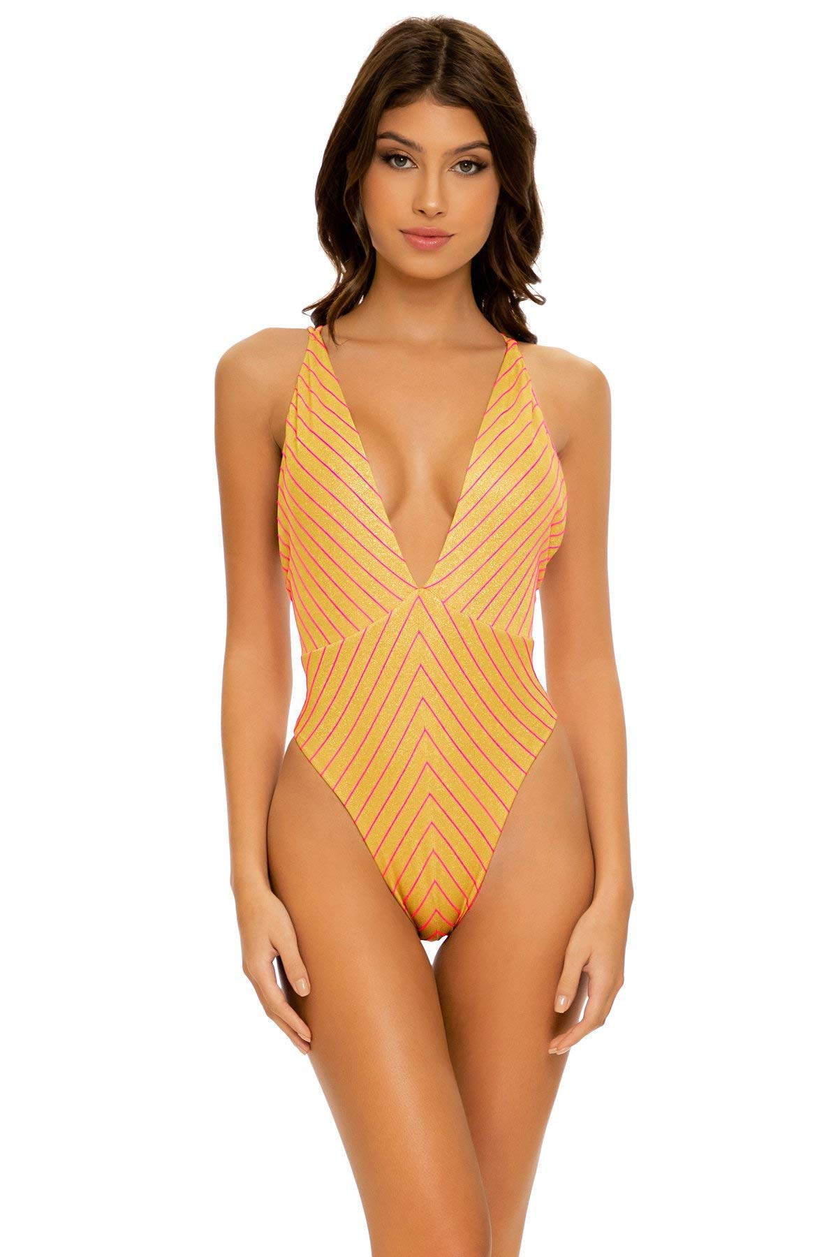 Rebel Glam Deep V Crossed Back One Piece Swimsuit - Sexy Women's Bathing Suit for Beach, Pool & Summer Vacations