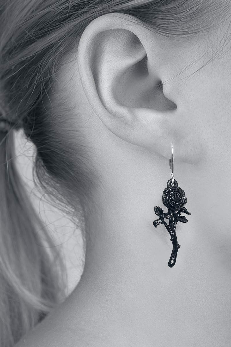 Alchemy Gothic Black Rose Earrings – Gothic Jewelry for Women, Vintage Style Dangle Earrings – Perfect for Halloween, Gothic Weddings & Dark Romance Outfits