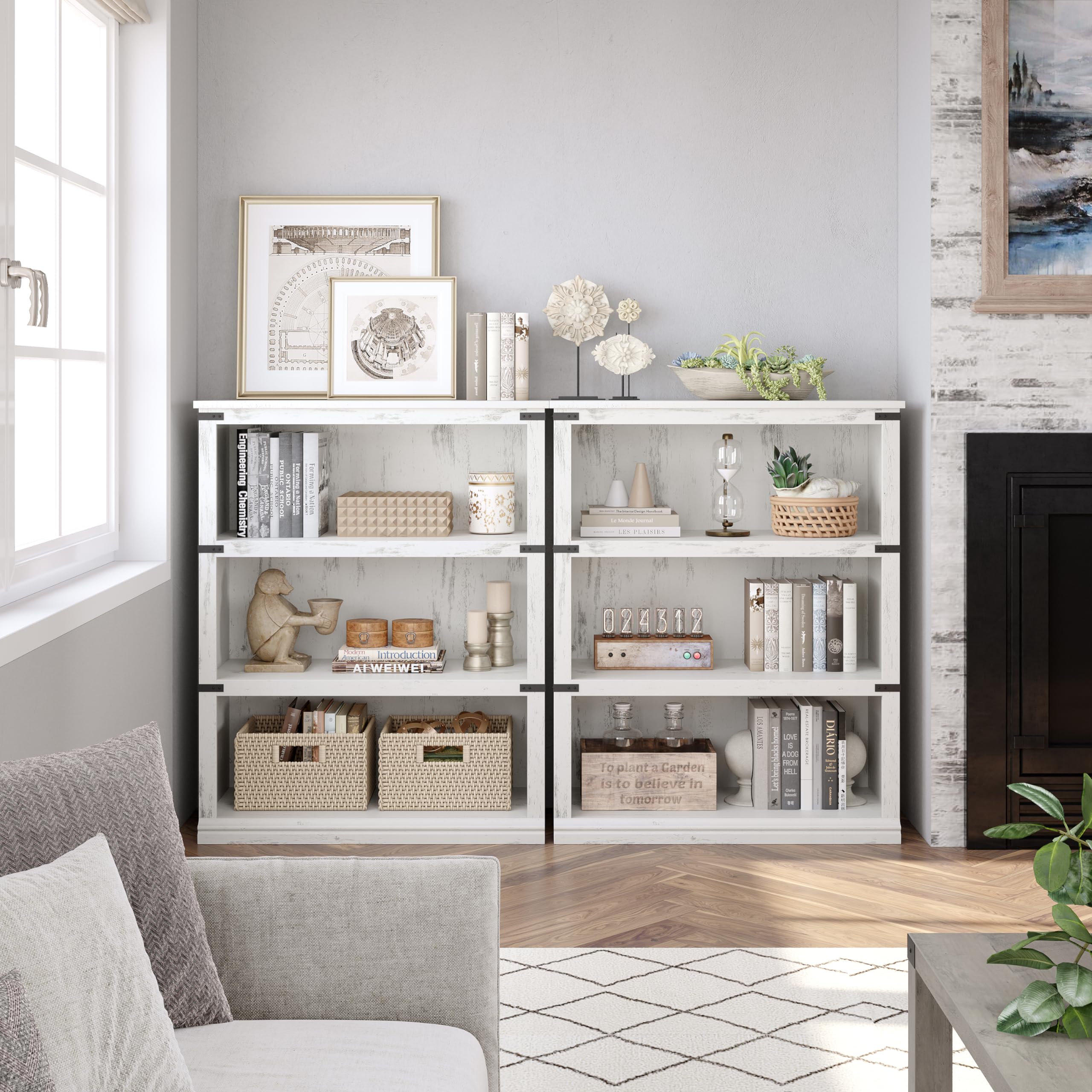 GARVEE 3-Tier Wooden Bookshelf - Farmhouse Style Open Storage Bookcase with 43.3